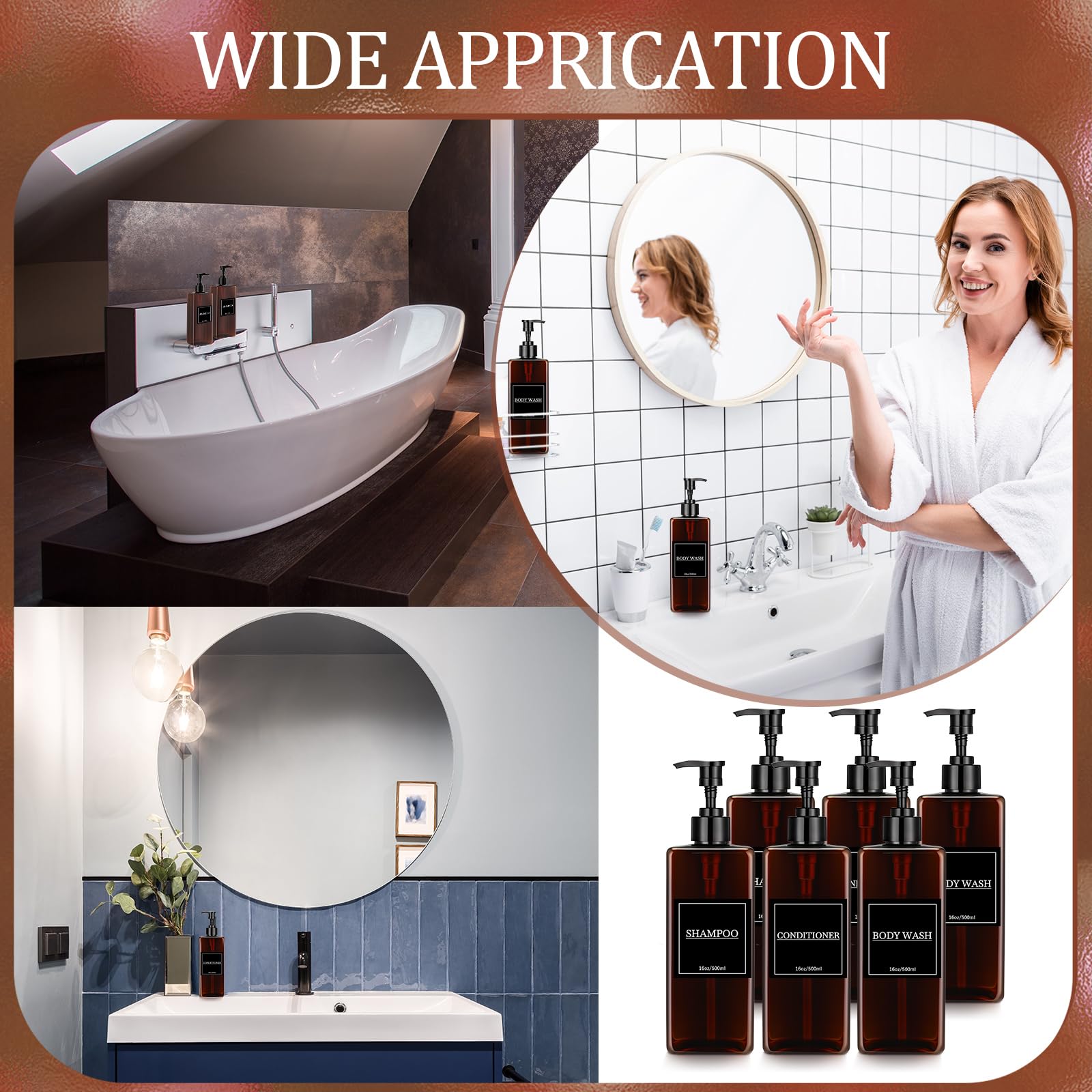 6 Pcs Shampoo and Conditioner Dispenser Bottles 16oz Modern Shower Soap Bottles with Pump (6 Count)