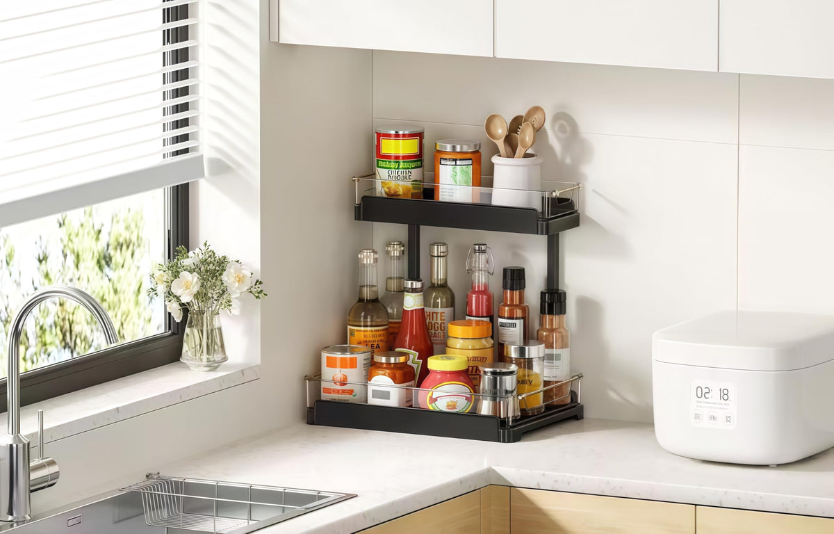 1 Pack Under Sink Storage Organizer for Kitchen & Bathroom Cabinets with Removable Washable Tray