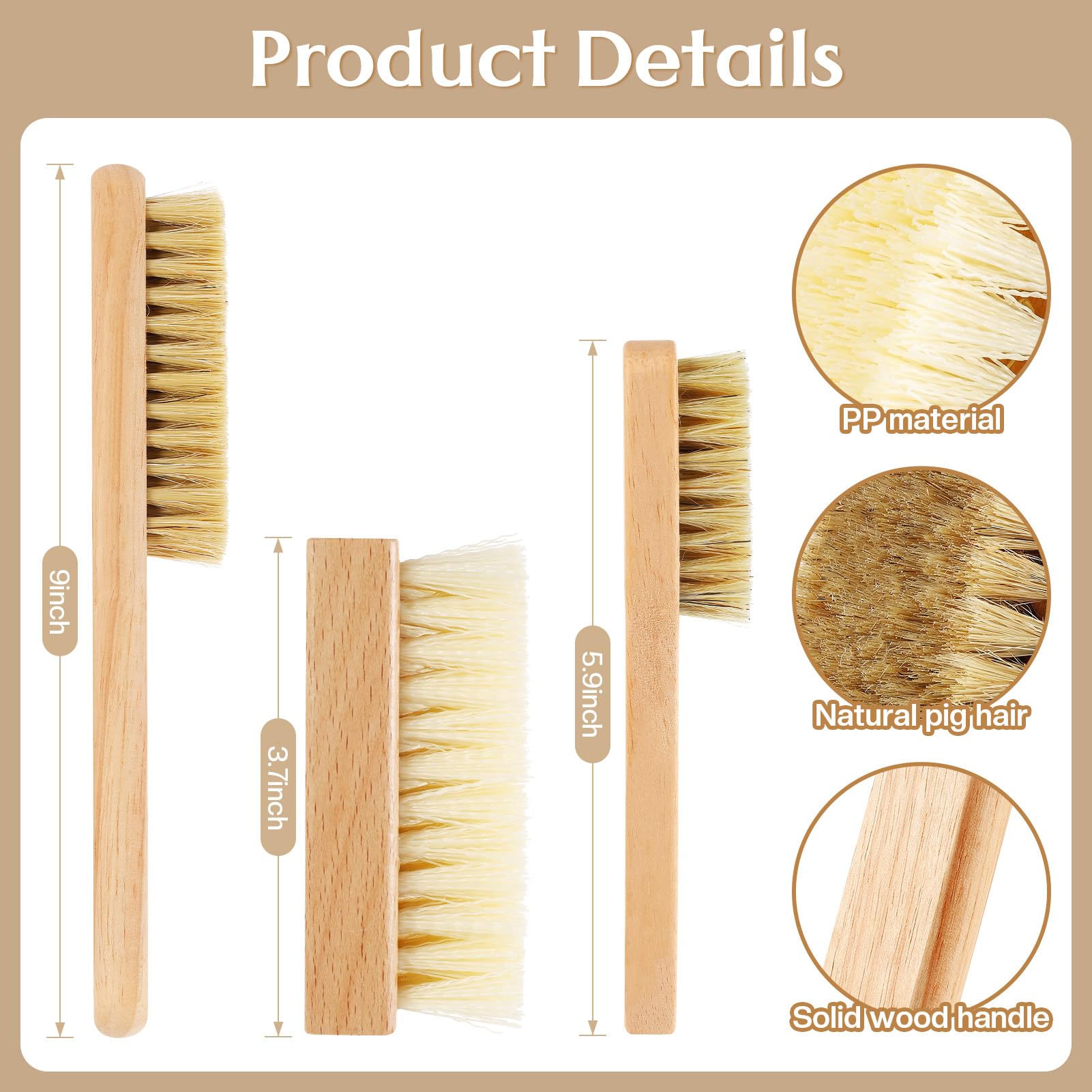3 Pcs Wood Laundry Stain Brush Stain Remover Brushes with Boar Bristle Small Stain Brush for Clothes for Scrubbing Stains from Furniture Fabric Leather (3 Count)