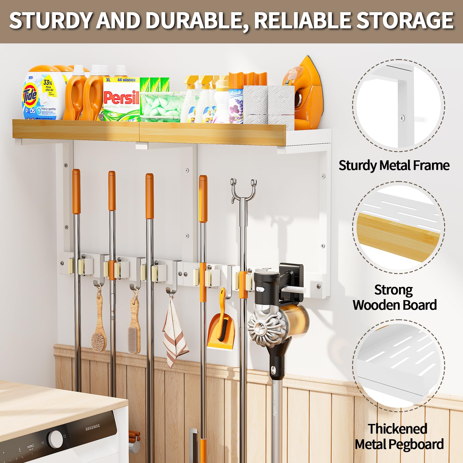 Broom and Mop Organizer Wall Hanging