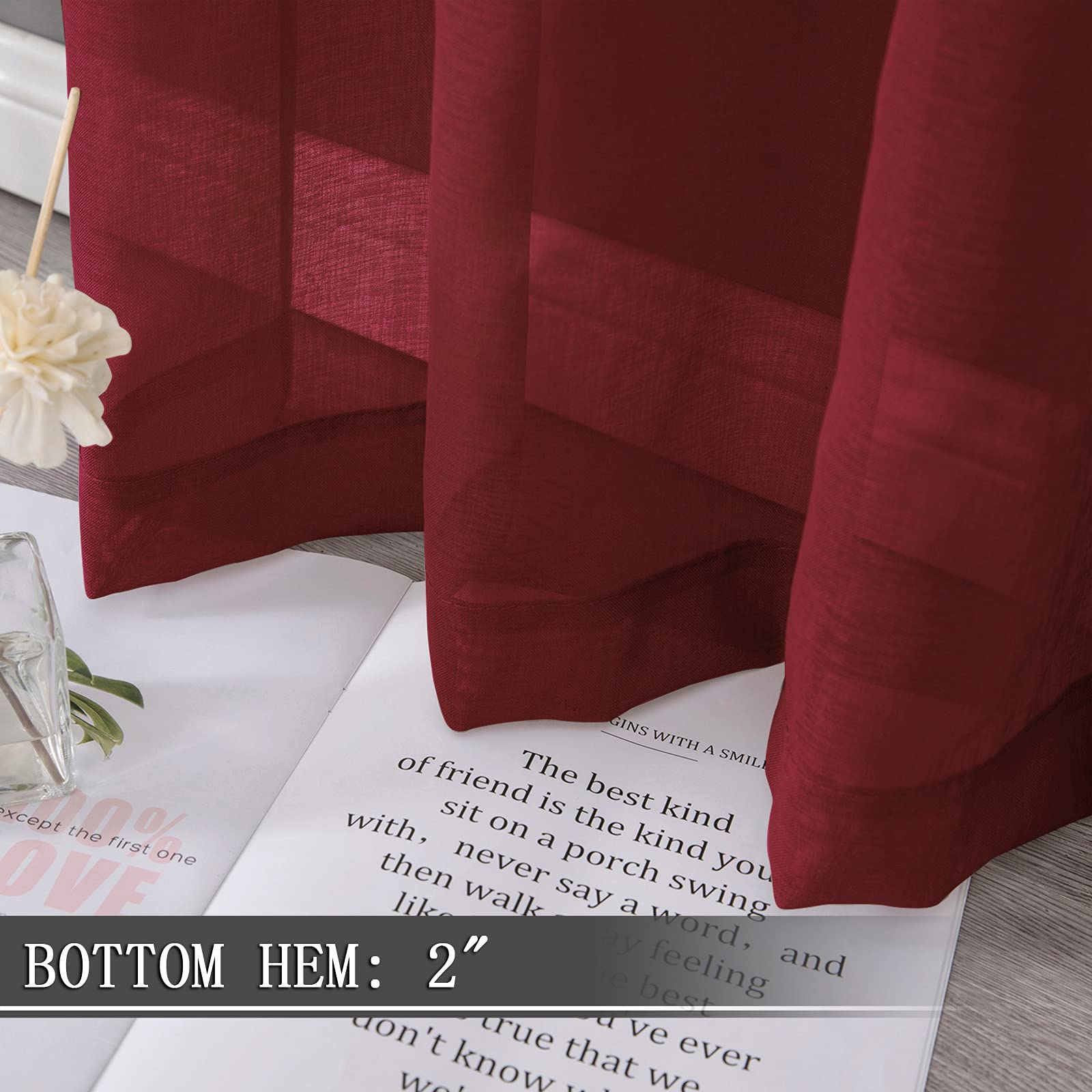 Sheer Curtain Linen Textured Bedroom Curtains Sheer Light Filtering Rod Pocket Voile Curtain for Living Room (2 Count)