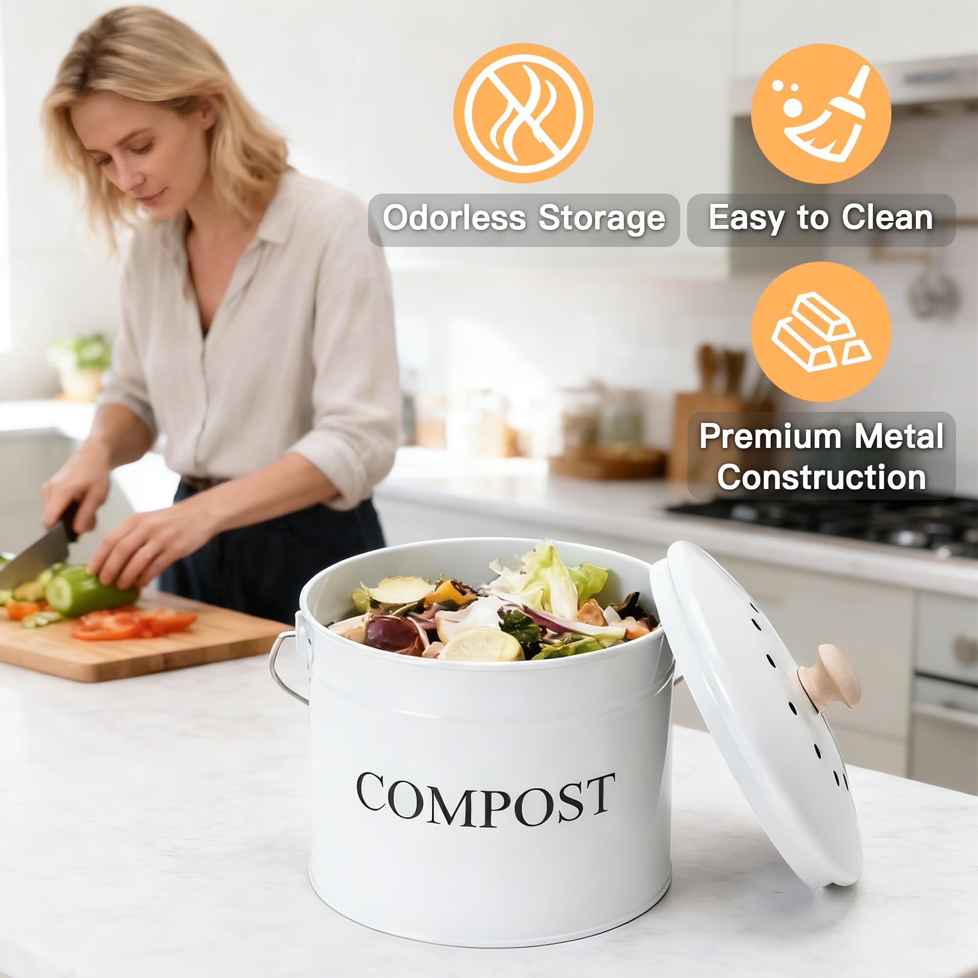 Compost Bin 1 Gallon Countertop Composter with Lid