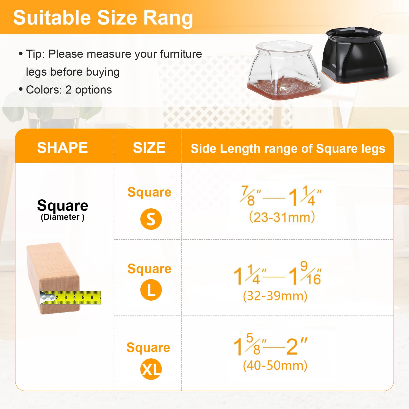 24 Pack Square Chair Leg Floor Protectors for Hardwood Floors (24 Count)
