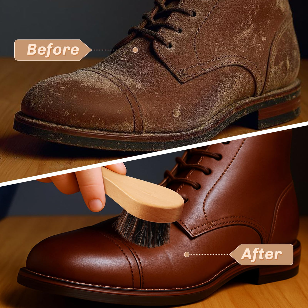 2 Pcs Horsehair Shine Shoes Brush Kit Polish Dauber Applicators Cleaning Leather Shoes Boots Care Brushes Suede Cleaner Brush (3.5 Count)