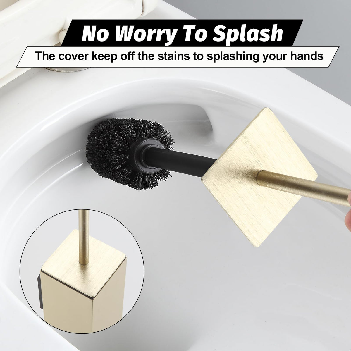 Toilet Brush and Holder Set Brushed Gold Wall Mounted for Bathroom Square Design