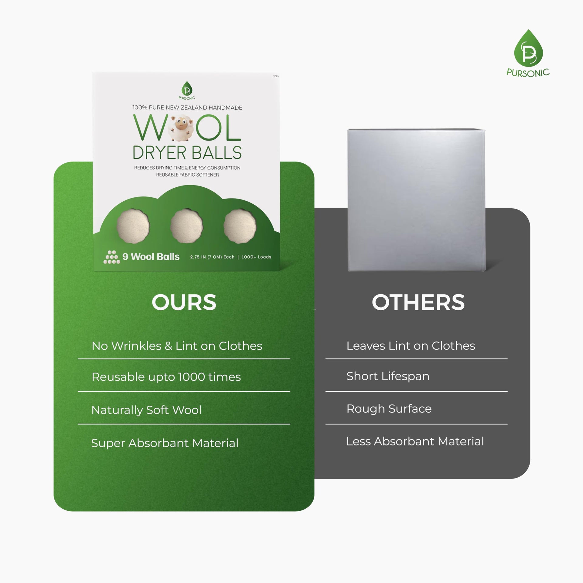 XL Laundry Wool Dryer Balls Made with 100% Pure New Zealand Wool (6 Count)
