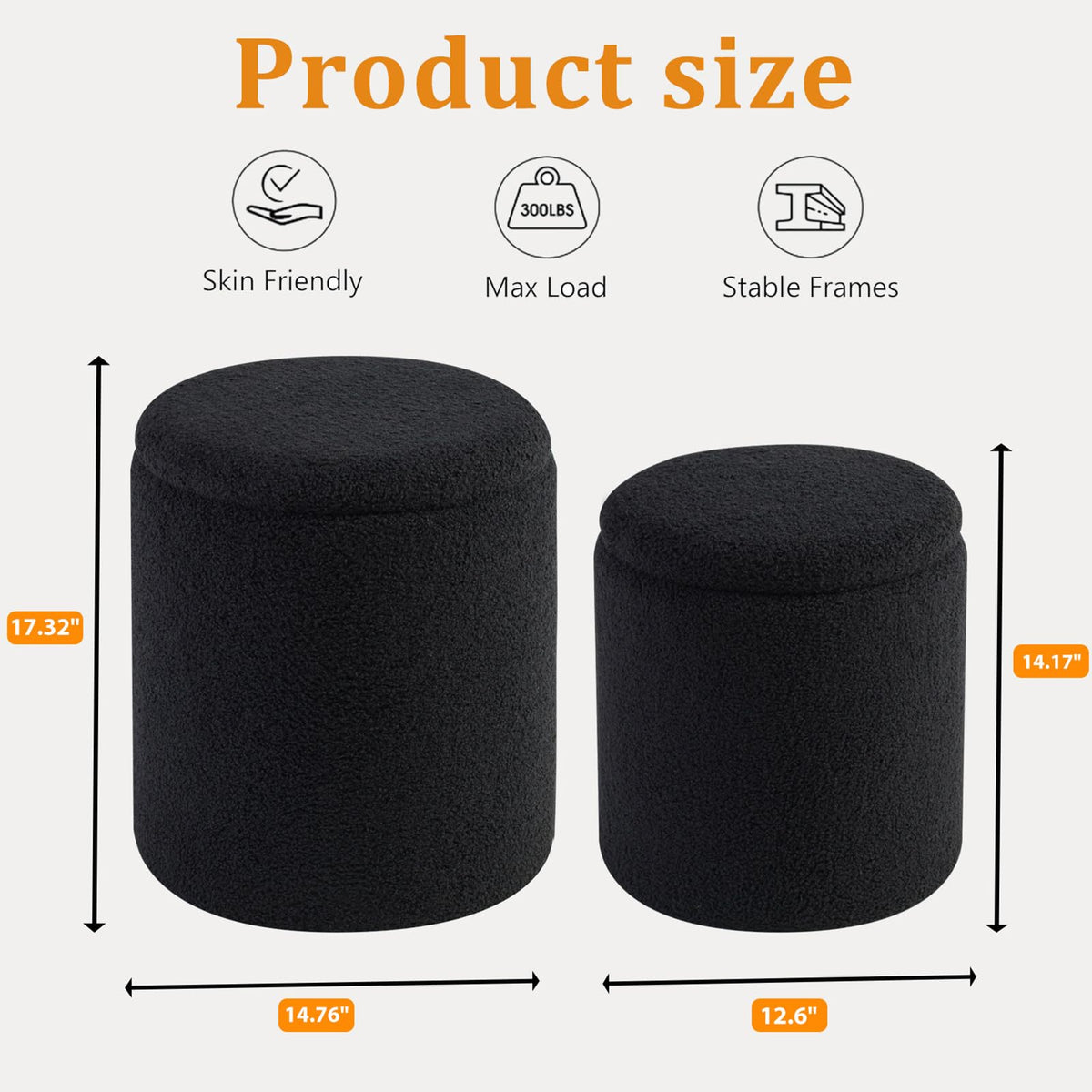 Set of 2 Round Storage Ottoman (2 Count)