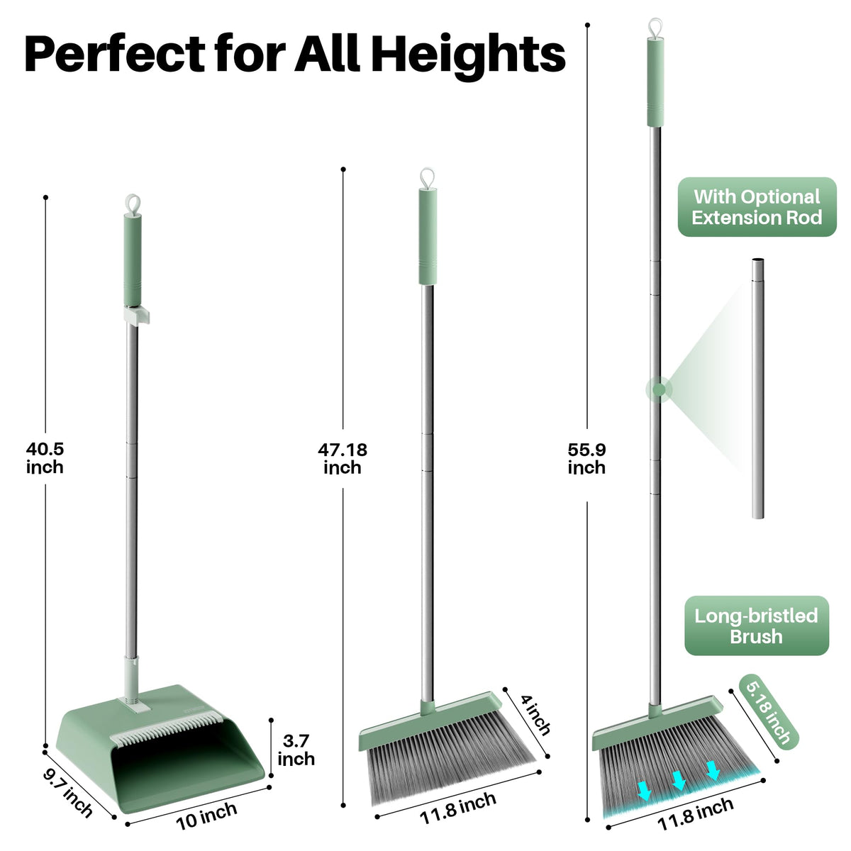 Dark Teal Green Broom and Dustpan Set