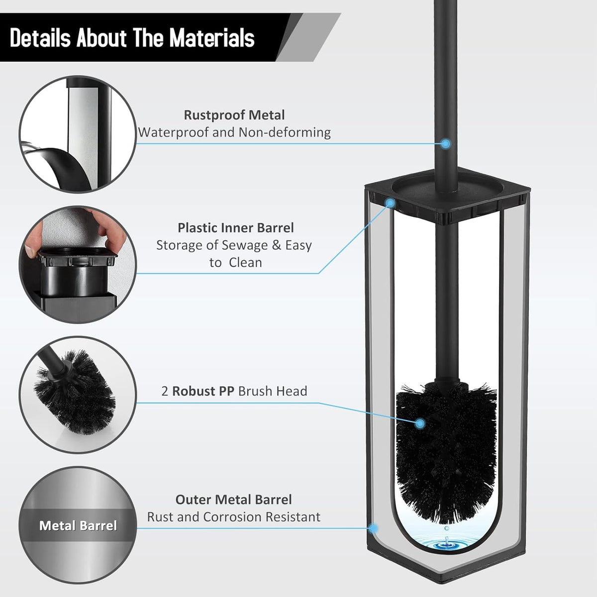 Stainless Steel Toilet Bowl Brush and Holder for Bathroom Storage Organization