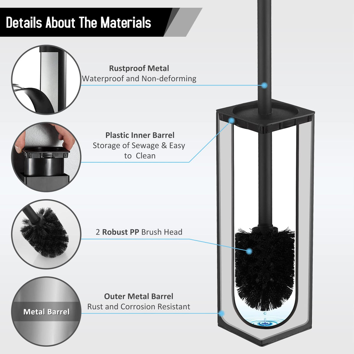Square Toilet Brush with Holder