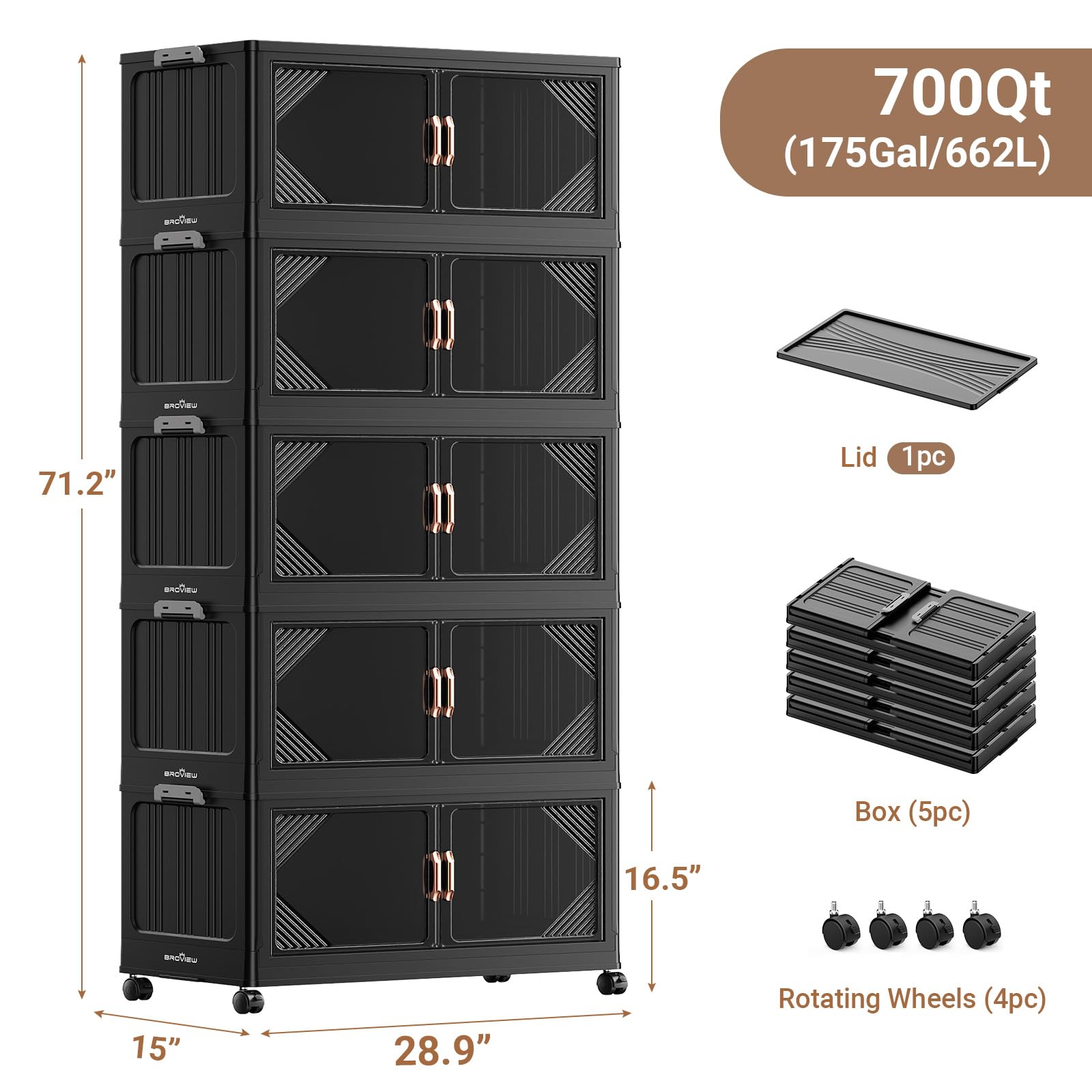 V60 700QT Plastic Stackable Storage Bins with Lid (5 Count)