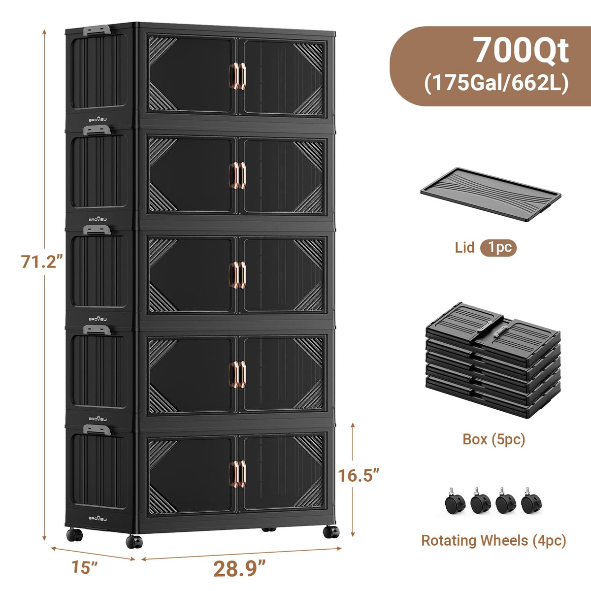 V60 700QT Plastic Stackable Storage Bins with Lid (5 Count)