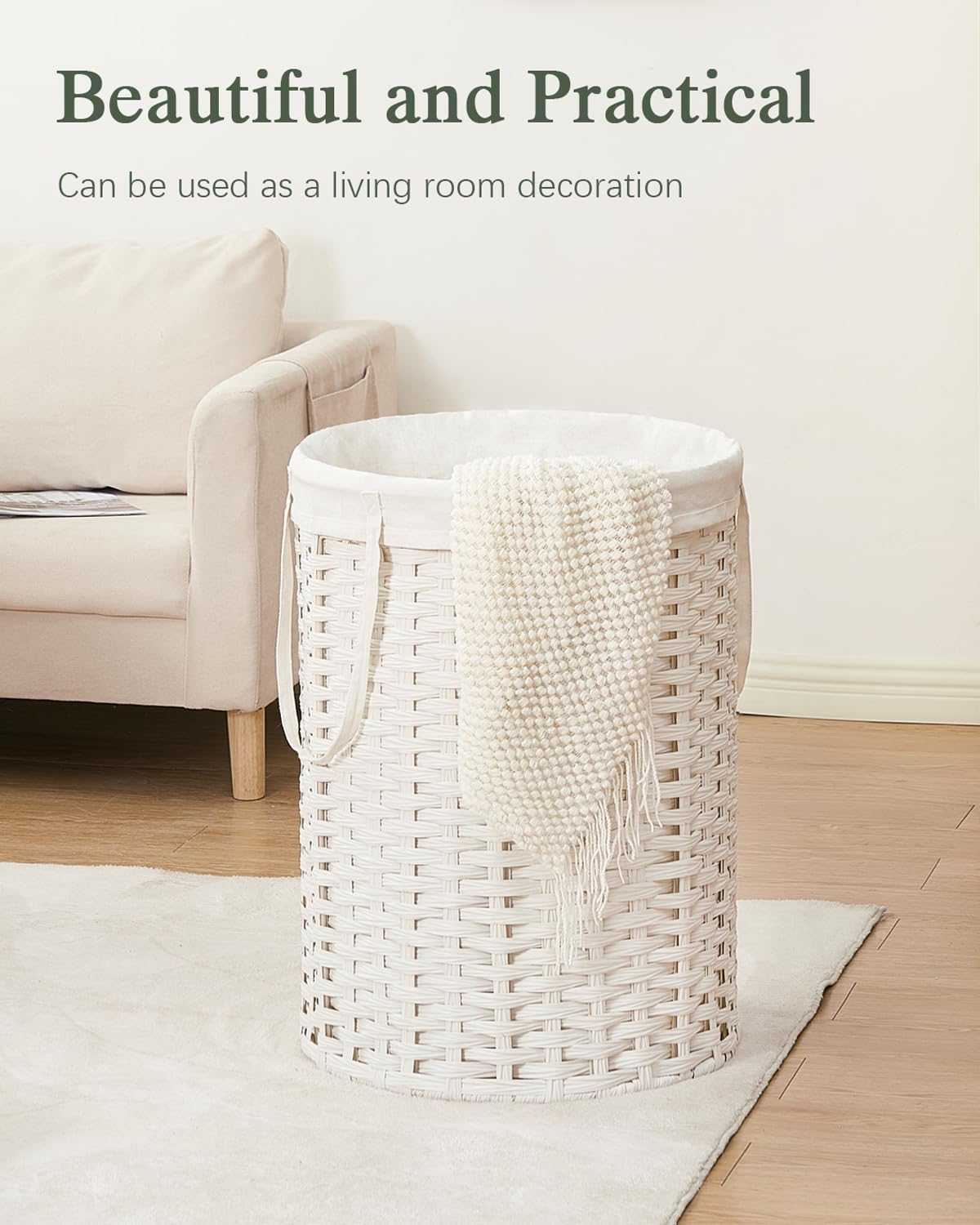 Laundry Basket Round PE Rattan Laundry Hamper