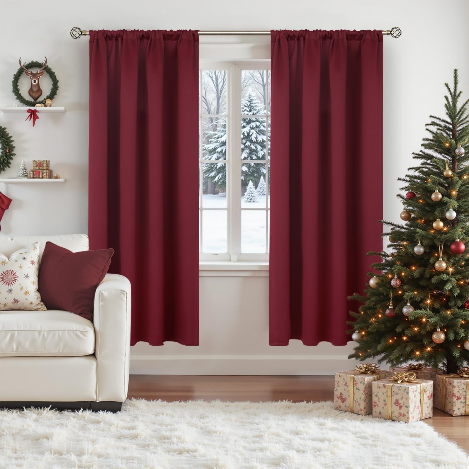 Burgundy Blackout Curtains 72 Inch Length 2 Panels for Living Room (2 Count)