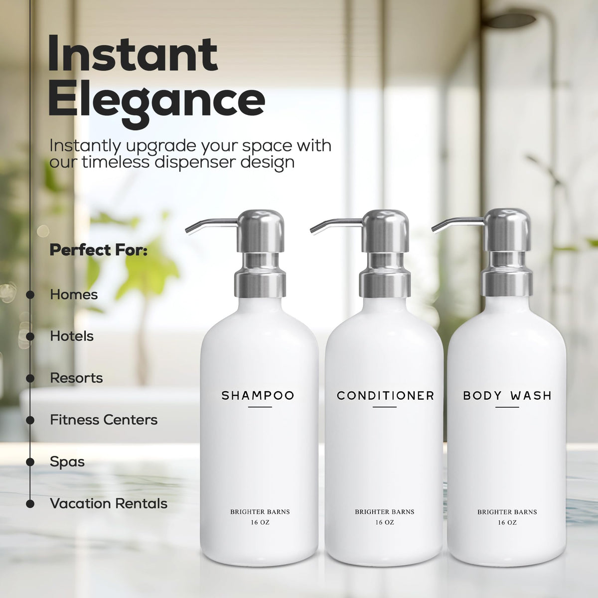 White Shampoo and Conditioner Dispenser Set by Brighter Barns (6 Count)