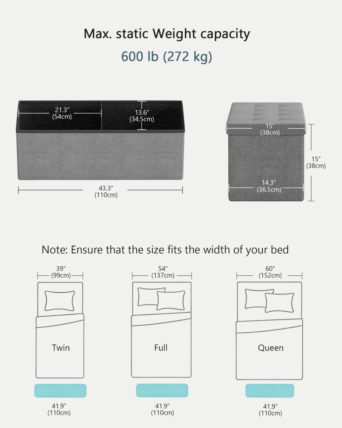 43 Inches Folding Storage Ottoman Bench