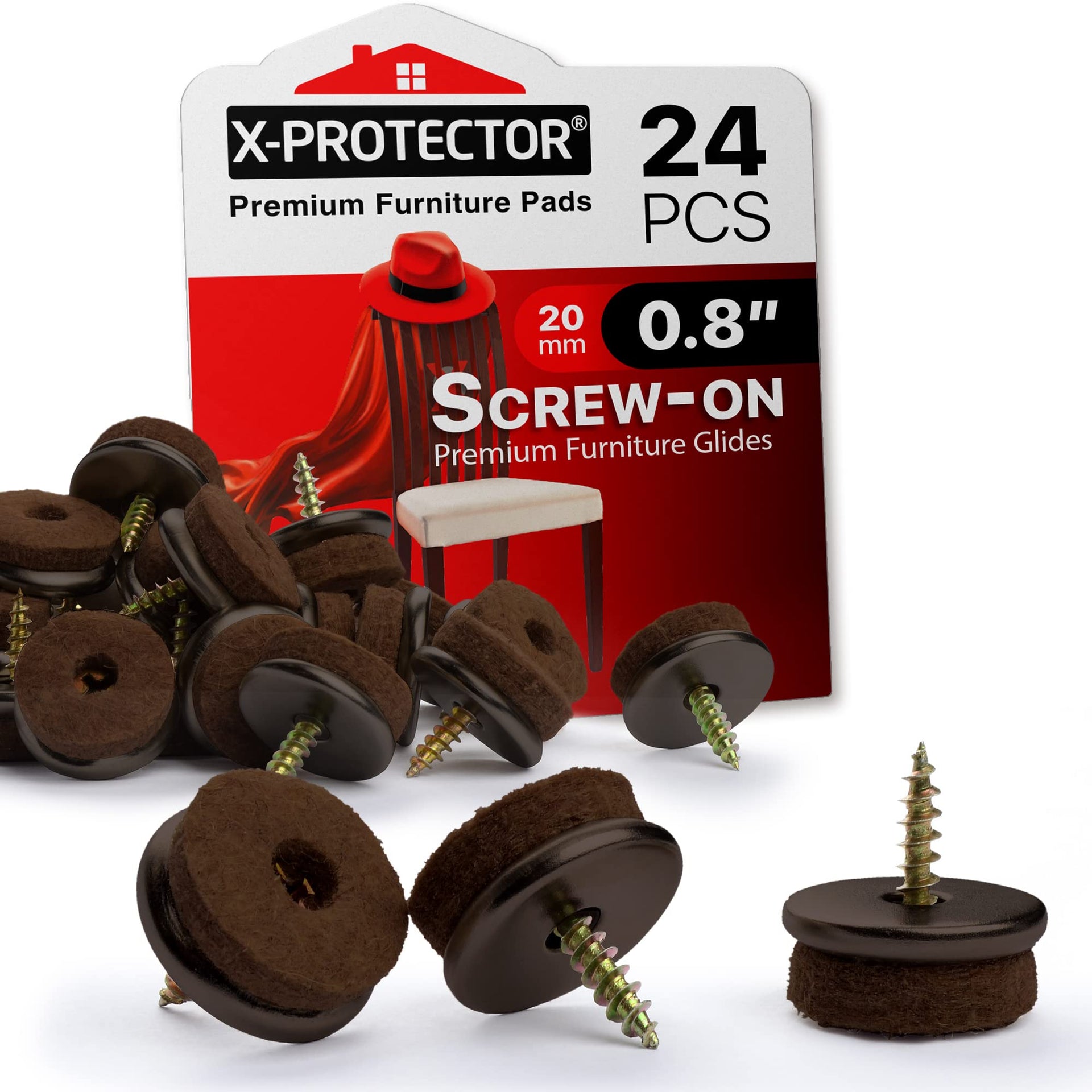 Screw On Felt Furniture Pads X (24 Count)