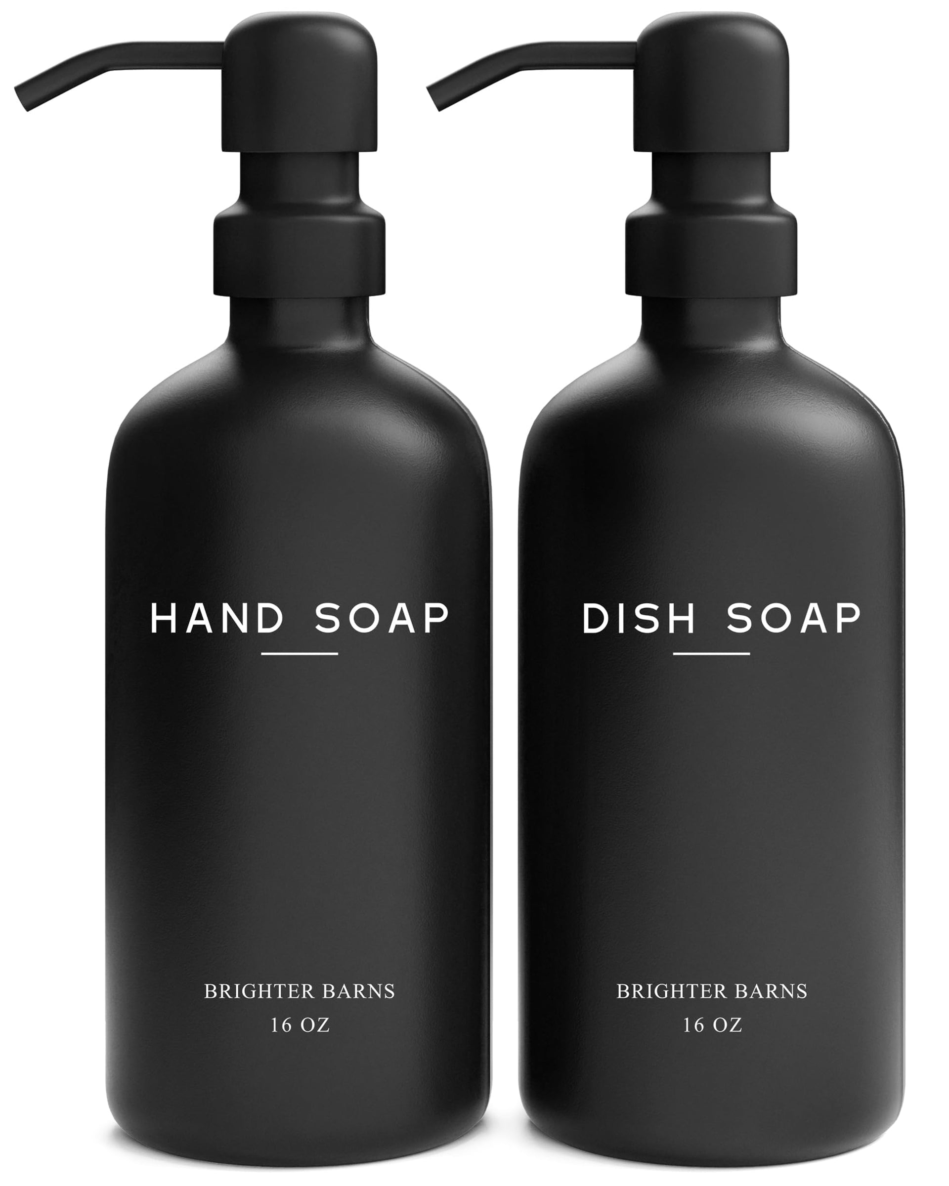 Black Glass Hand and Dish Soap Dispenser Set by Brighter Barns (2 Count)