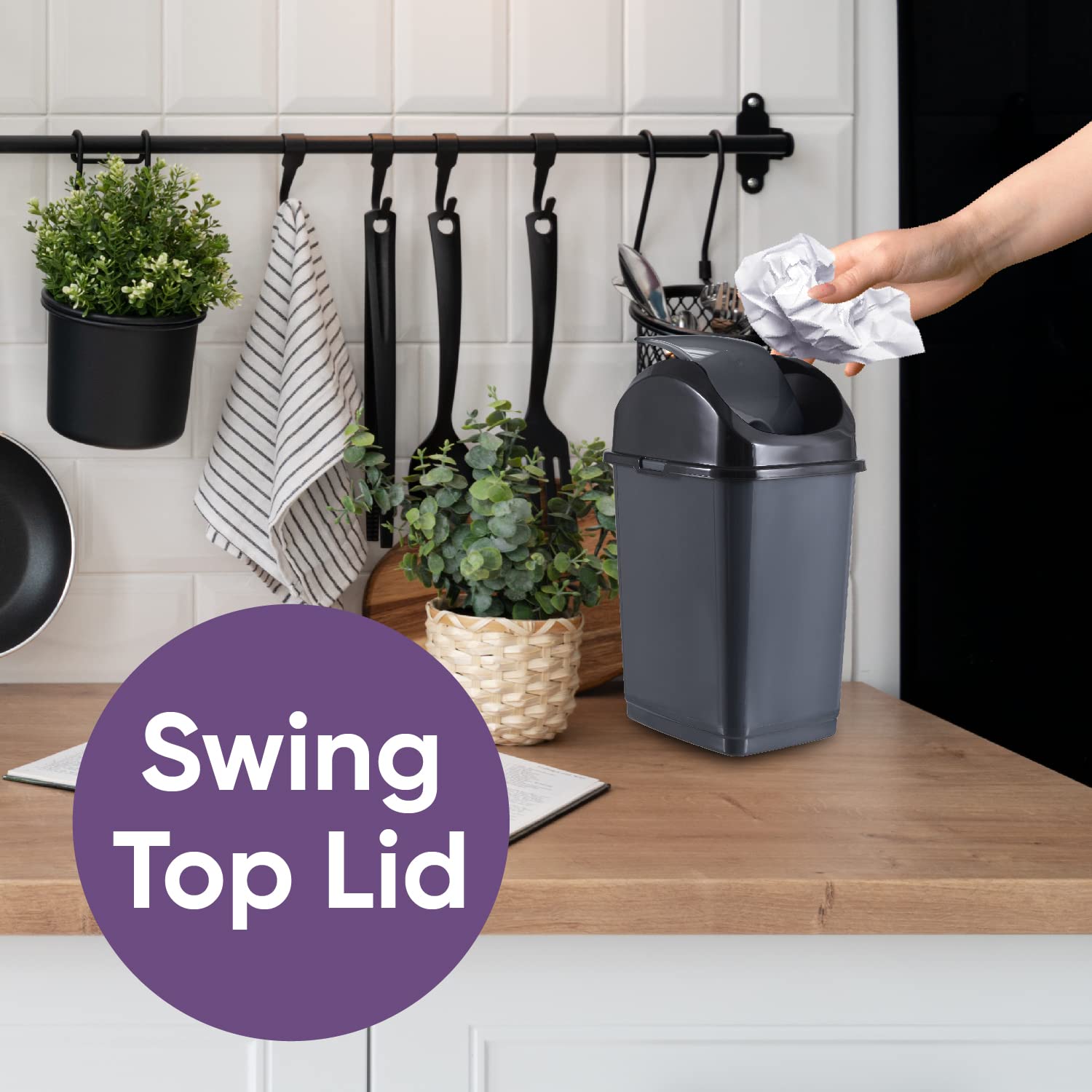 Mini Desktop Trash Can with Swing Top Lid Portable Plastic Garbage Can for Countertop
