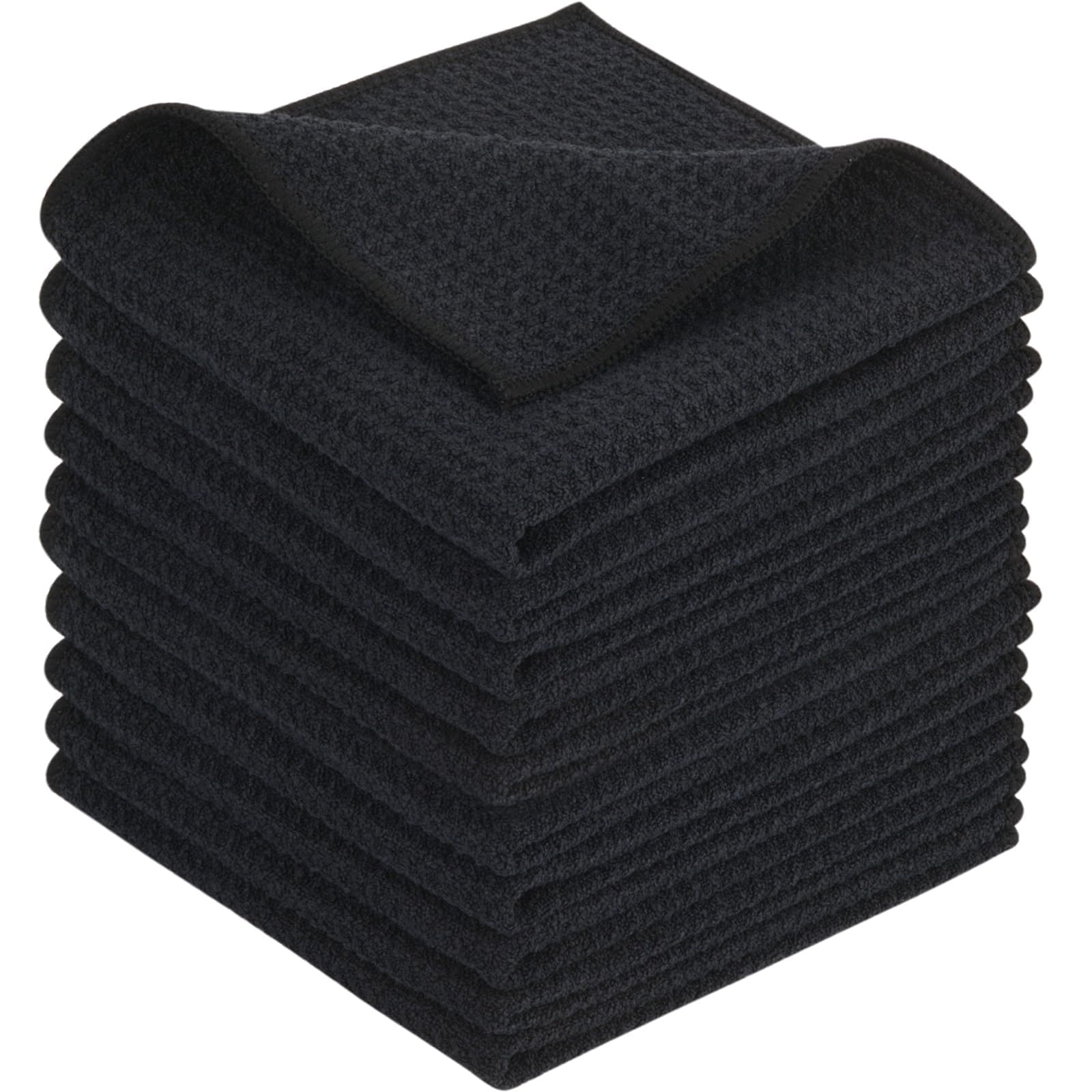 Waffle Microfiber Dish Cloths Black Kitchen Towels (10 Count)