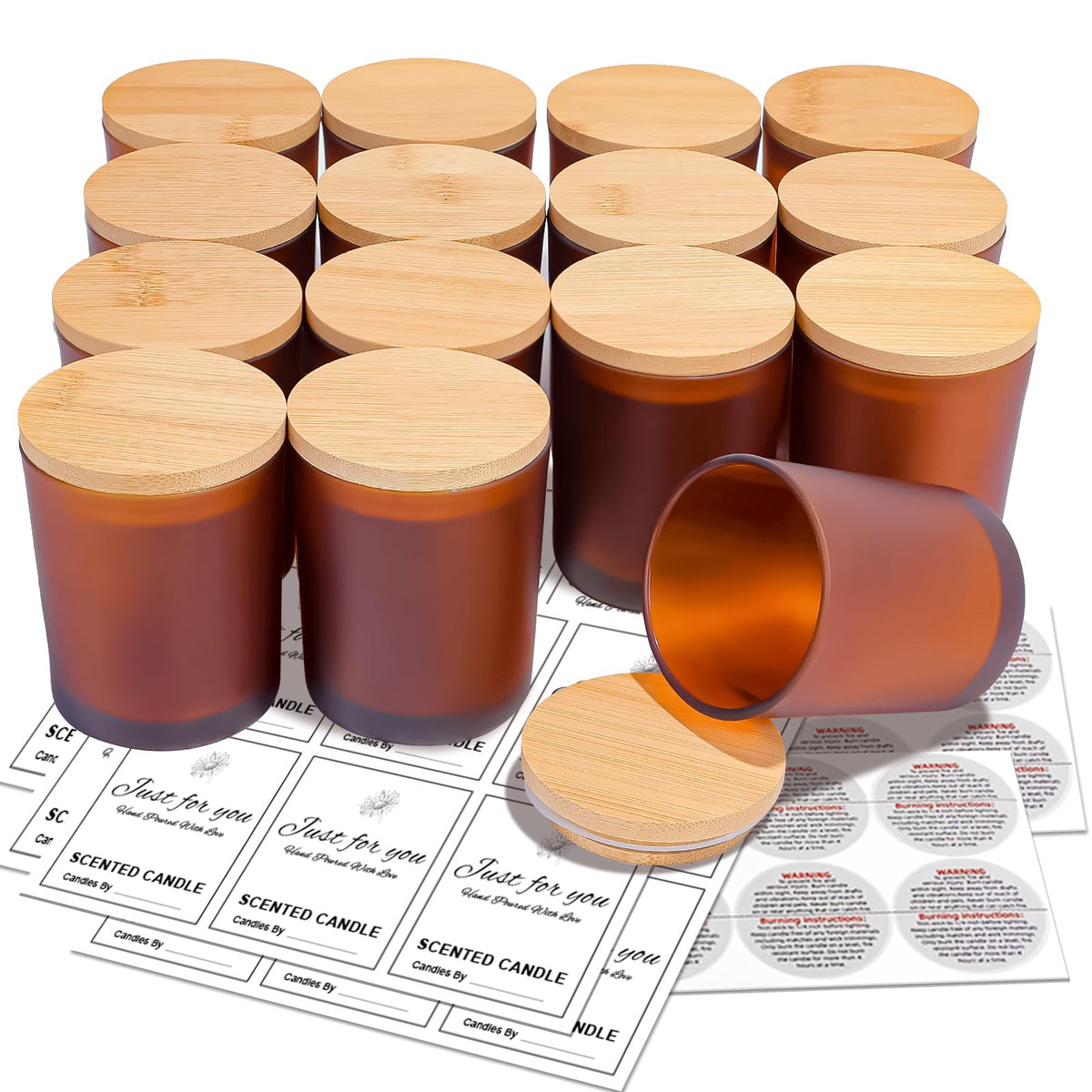 15 Pack 7oz Fall Amber Candle Jars with Bamboo Lids (15 Count)