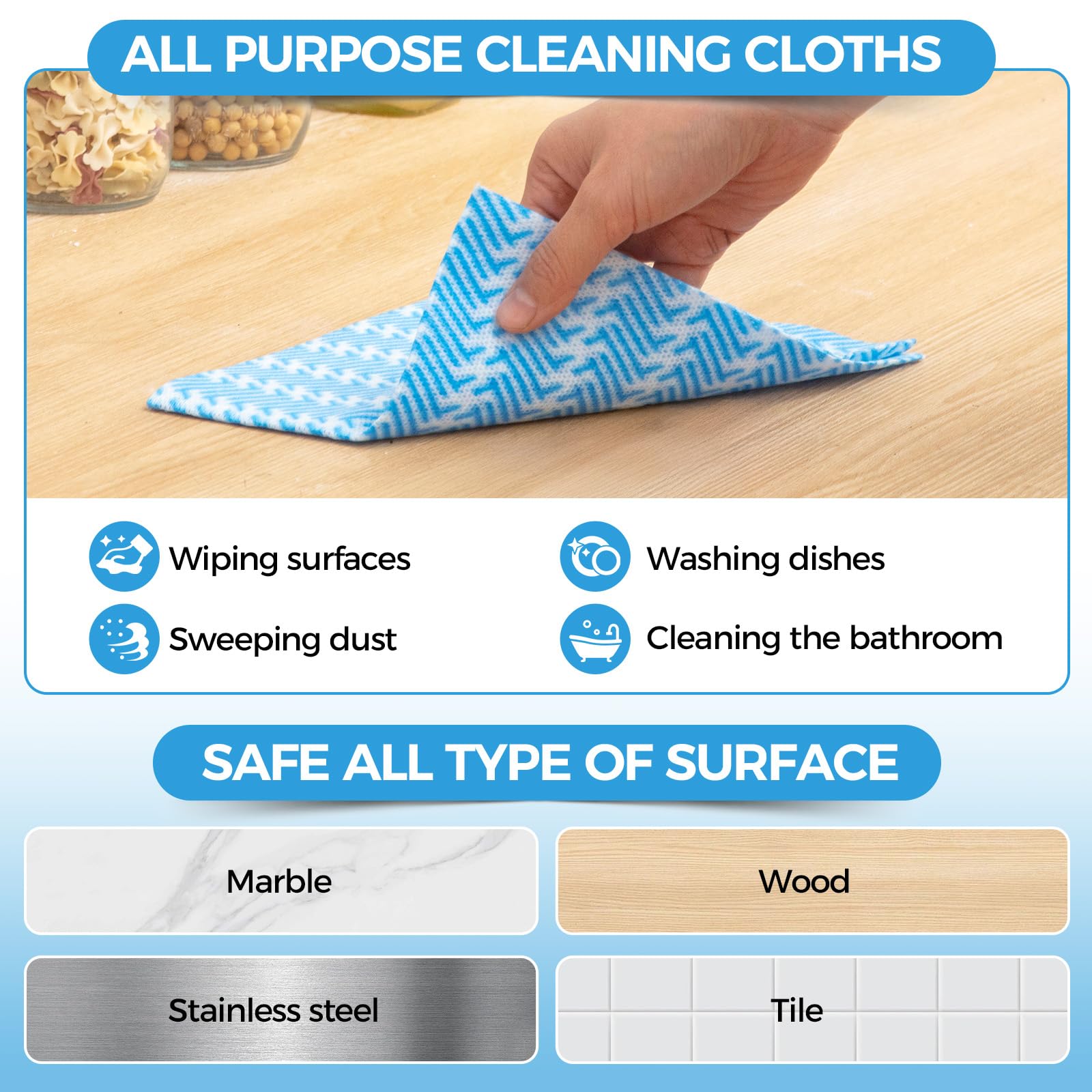 Handi Wipes Reusable Cloths Disposable Cleaning Towels Dry Kitchen Wipes Reusable Dish Towel Washcloths Dry Fast Multi (120 Count)