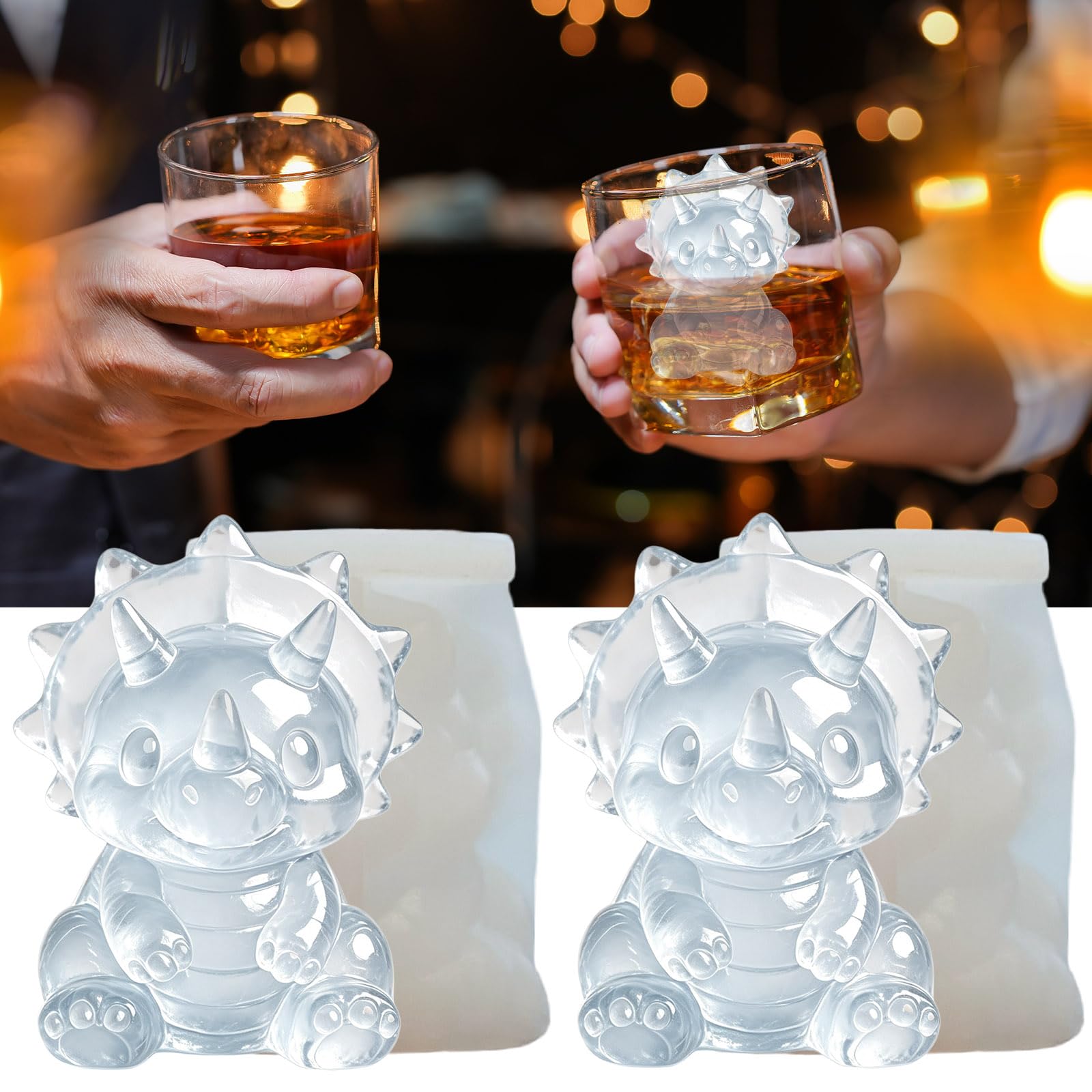 3D Three horned Dinosaur Ice Molds for Whiskey (2 Count)