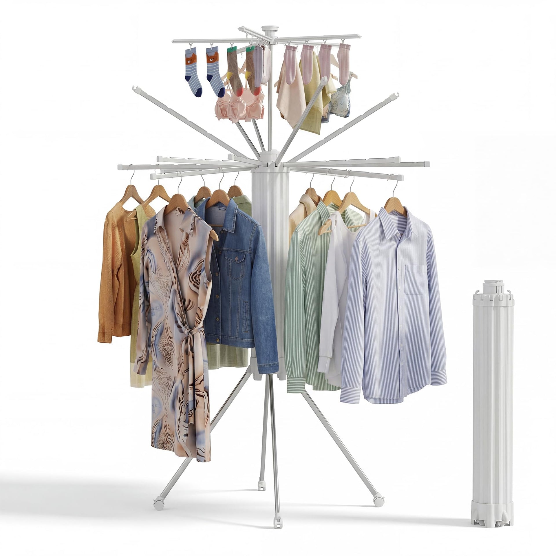 Foldable Clothes Drying Rack Aluminum 4 Legs 16 Rods Double Layer