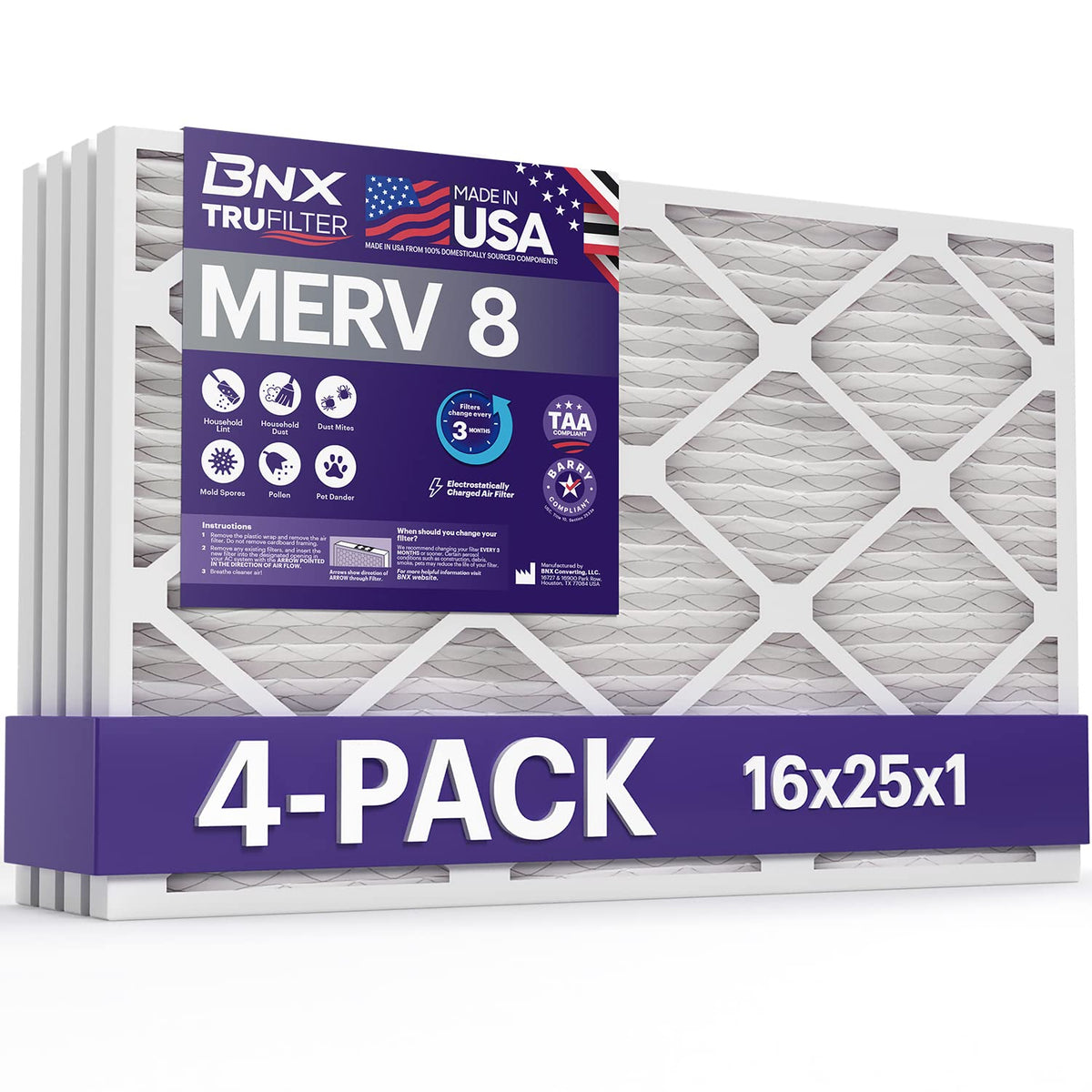 TruFilter 16x25x1 Air Filter MERV 8 (4 Count)