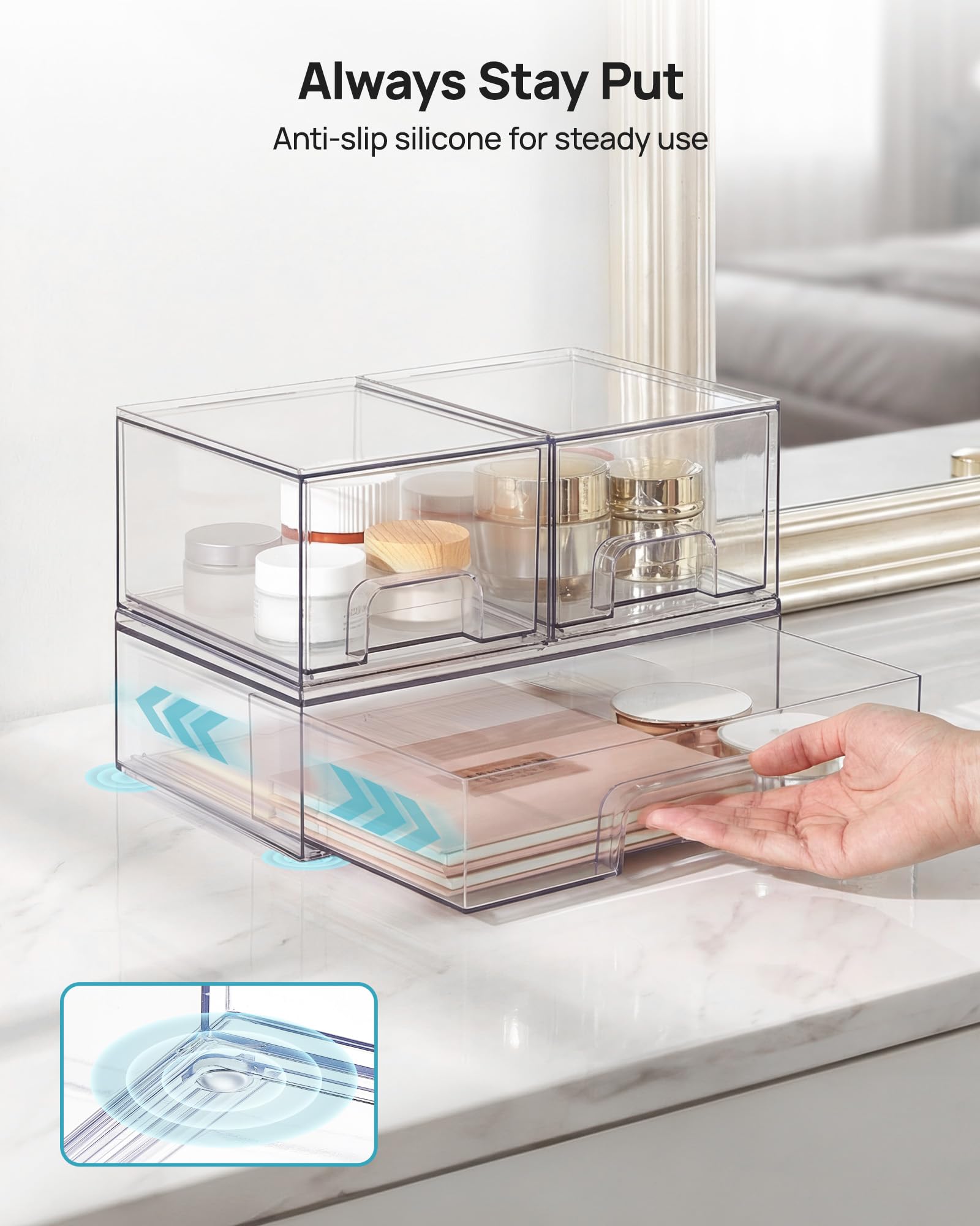 Clear Stackable Storage Drawers Set of 5 (3 Count)
