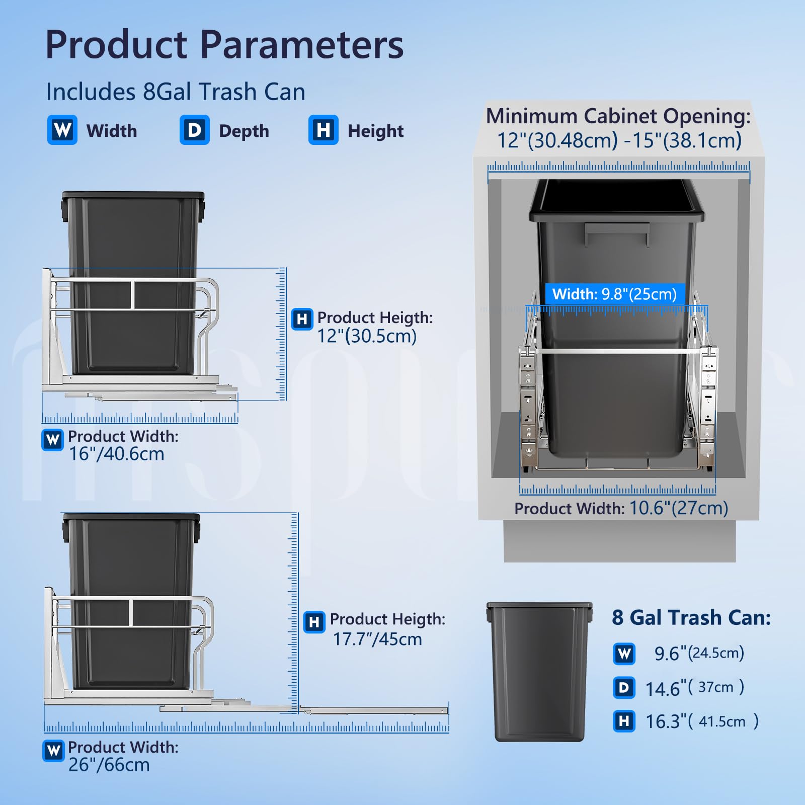 8 Gal Pull Out Trash Can Under Cabinet with Soft