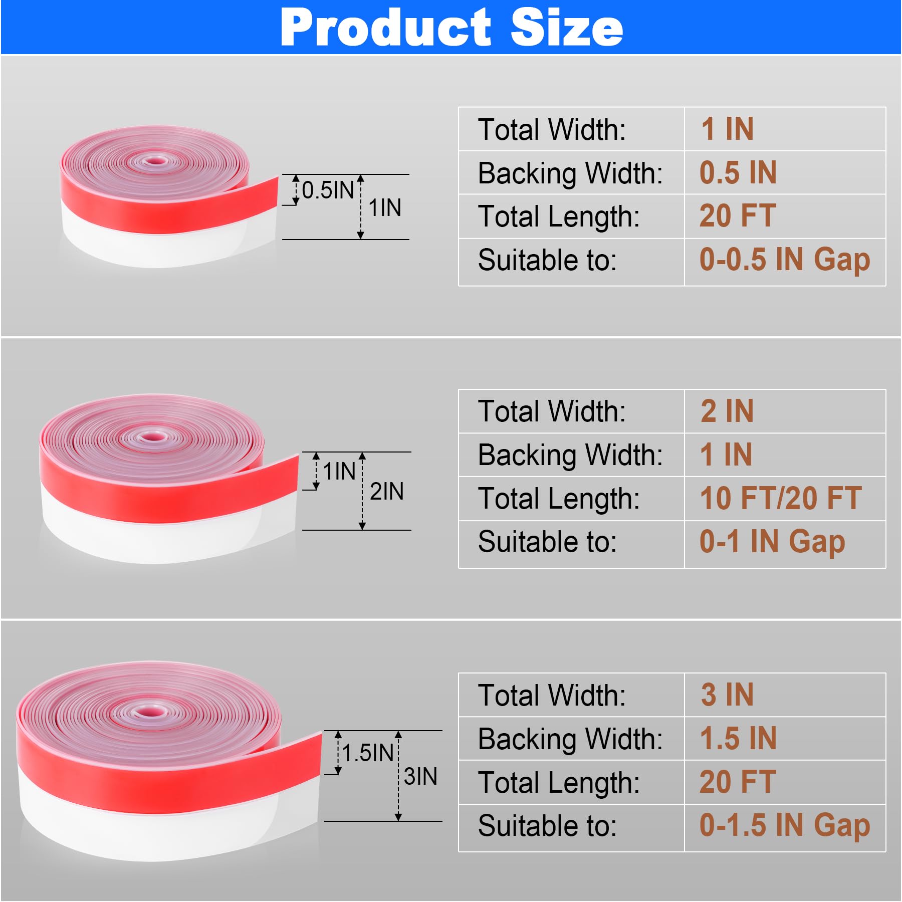 Weather Stripping Silicone Door Seal Strip 2 in x 10 ft Door Draft Stopper Self Adhesive Door Draft Tape (10 Foot)