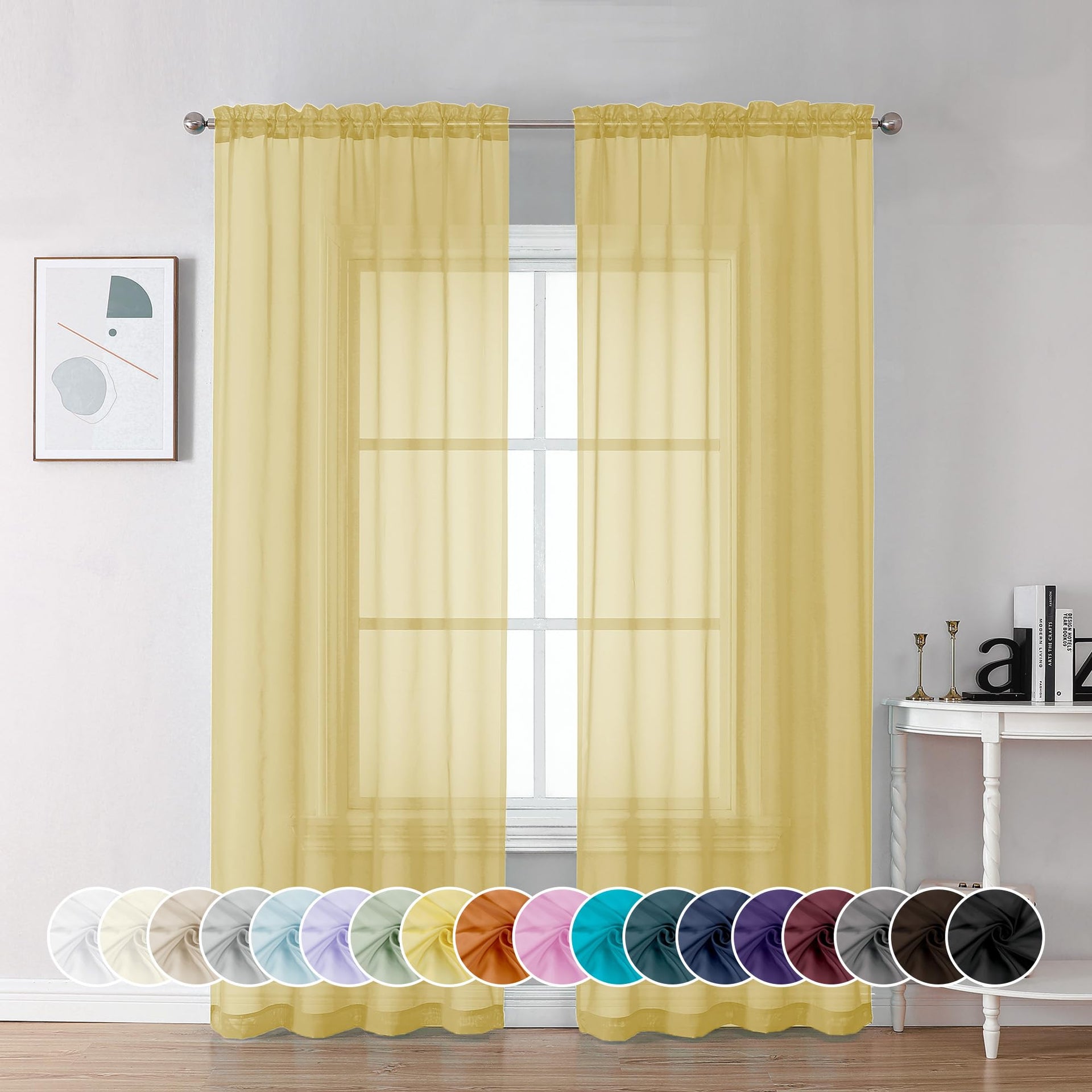 Yellow Sheer Curtains 84 Inches Long for Living Room (2 Count)