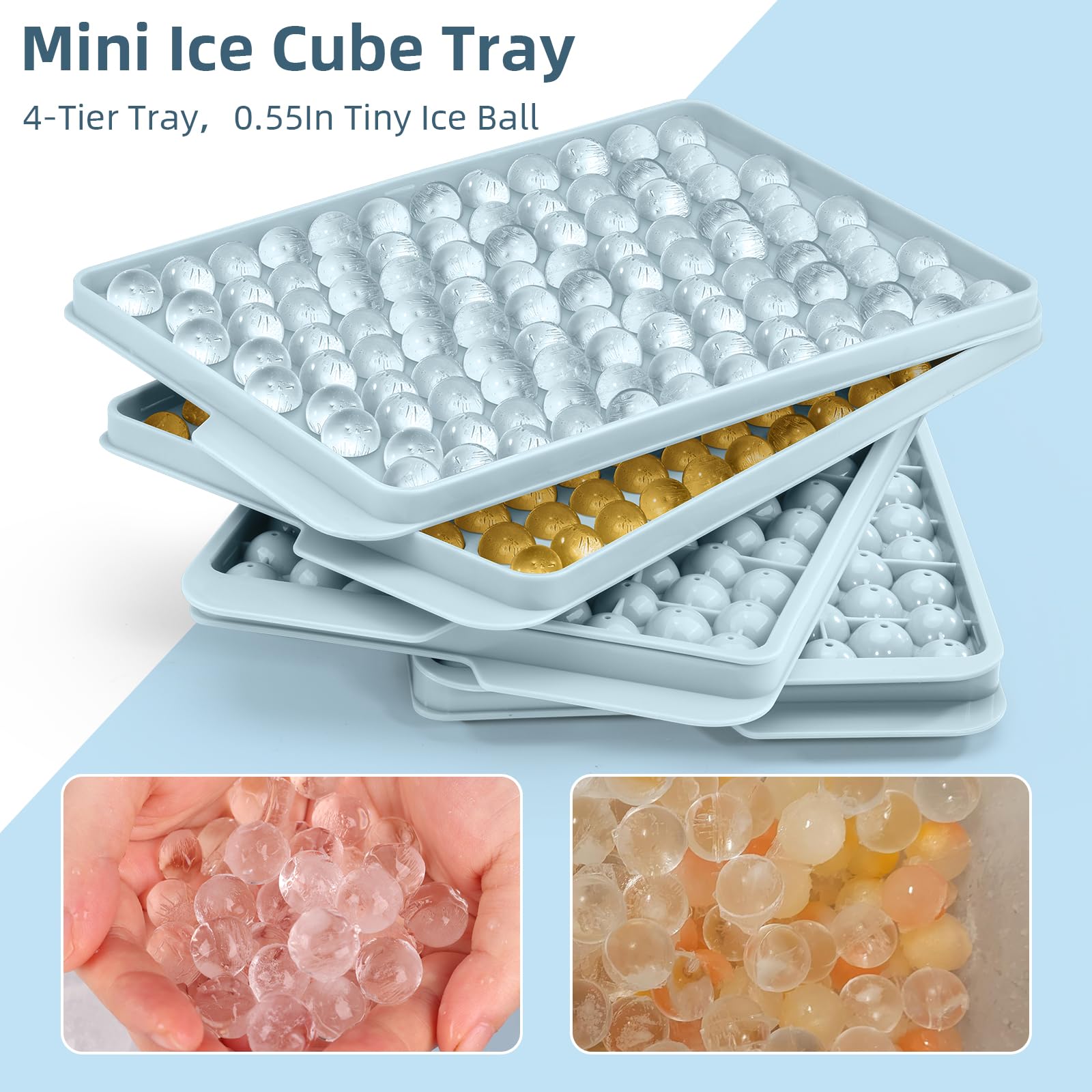 Mini Ice Cube Trays for Freezer with Lid (4 Count)