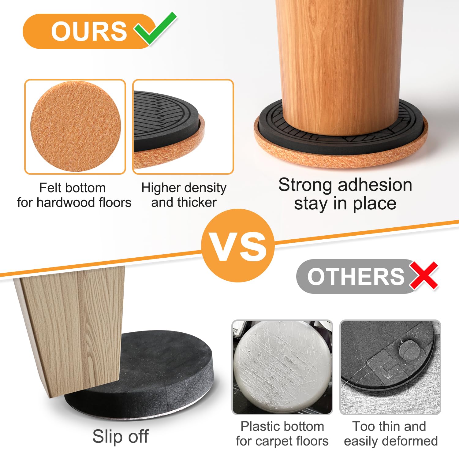 Felt Furniture Sliders for Hardwood Floors (4 Count)