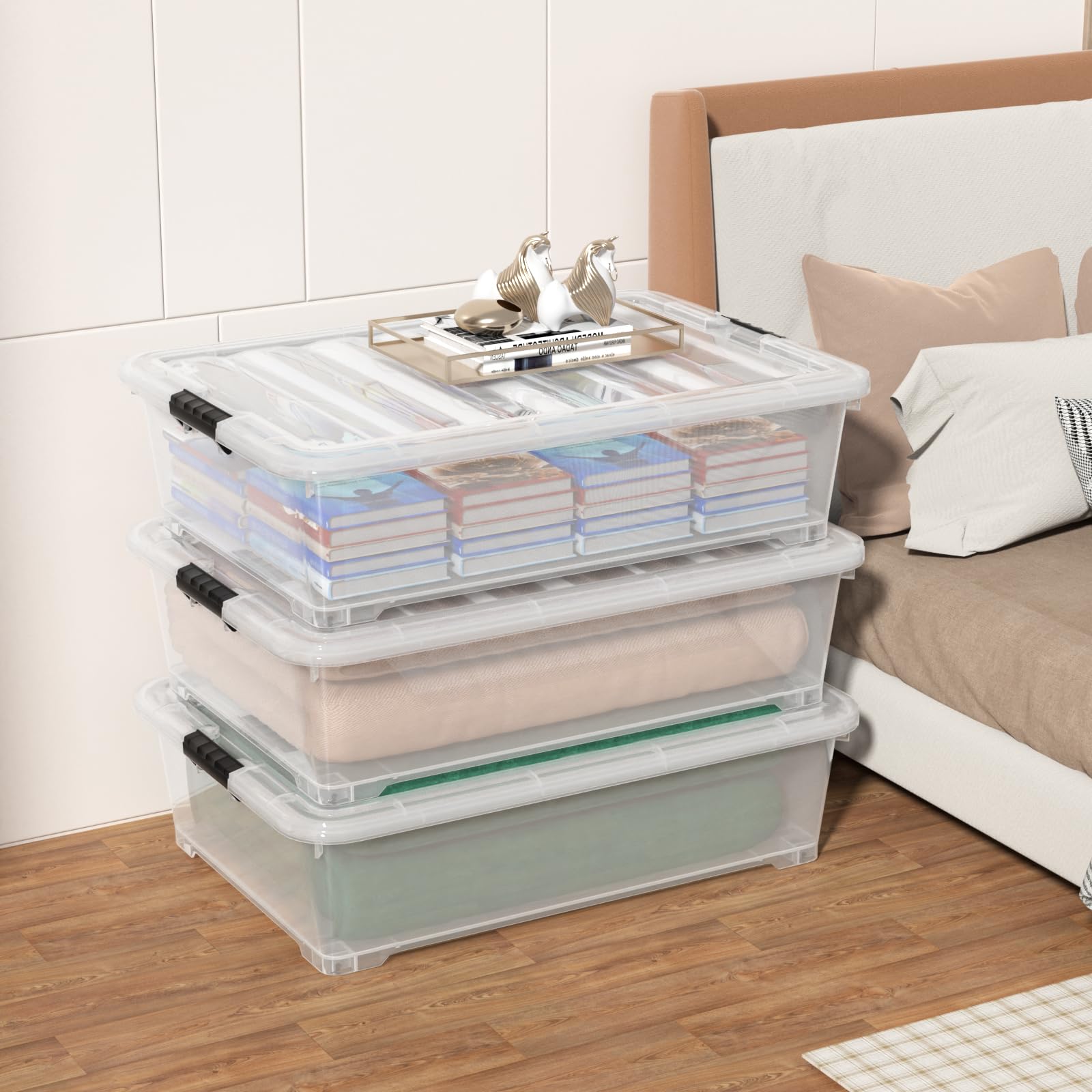 3-Pack 50-Quart Under Bed Storage Boxes, Plastic Containers Bin (3 Count)