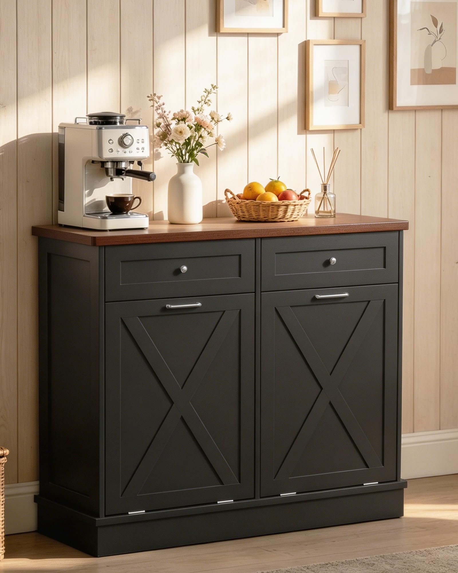 2x10 Gallon Tilt Out Trash Cabinet with Hideaway Drawers