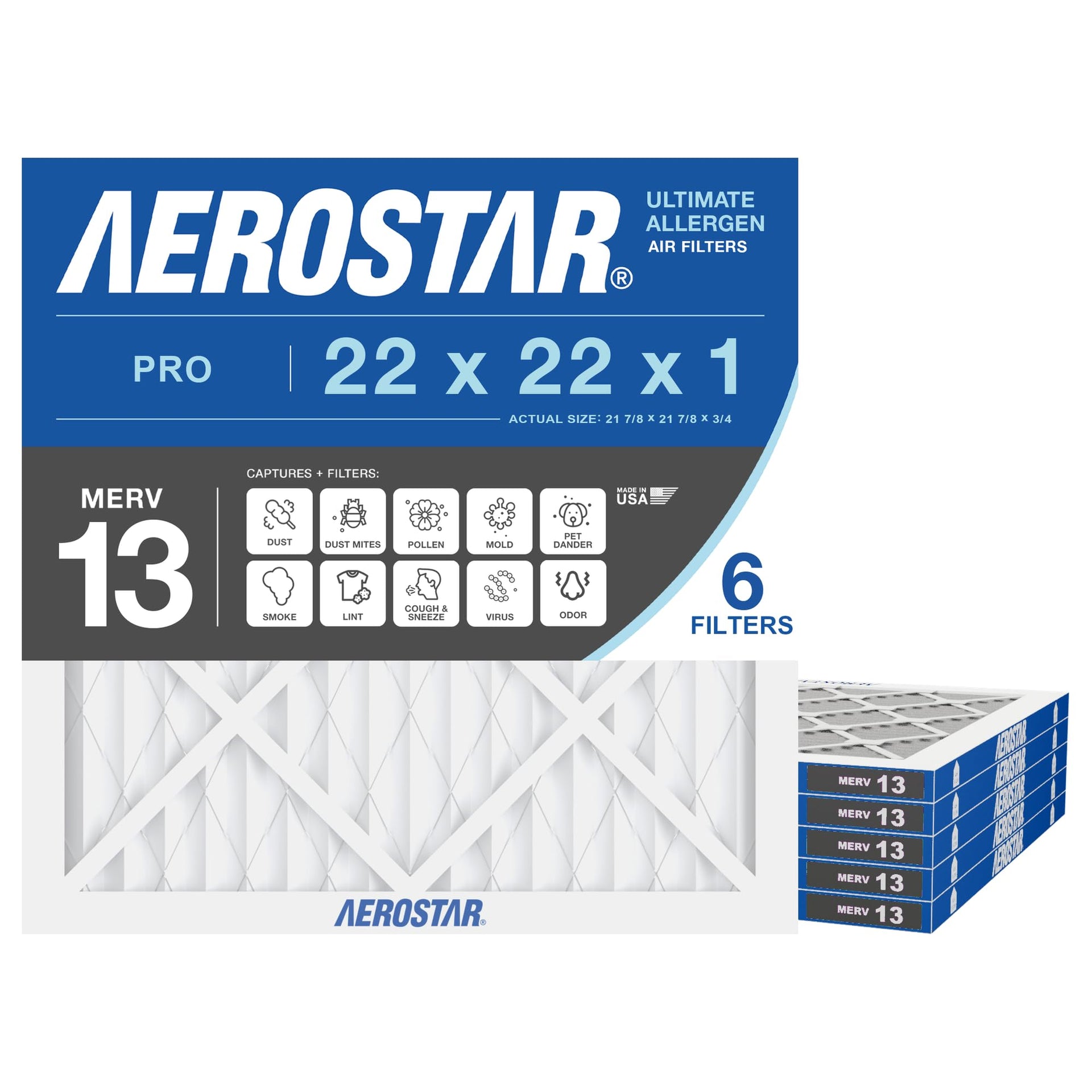 Air Filter 22x22x1 MERV 13 AC Filter (6 Count)