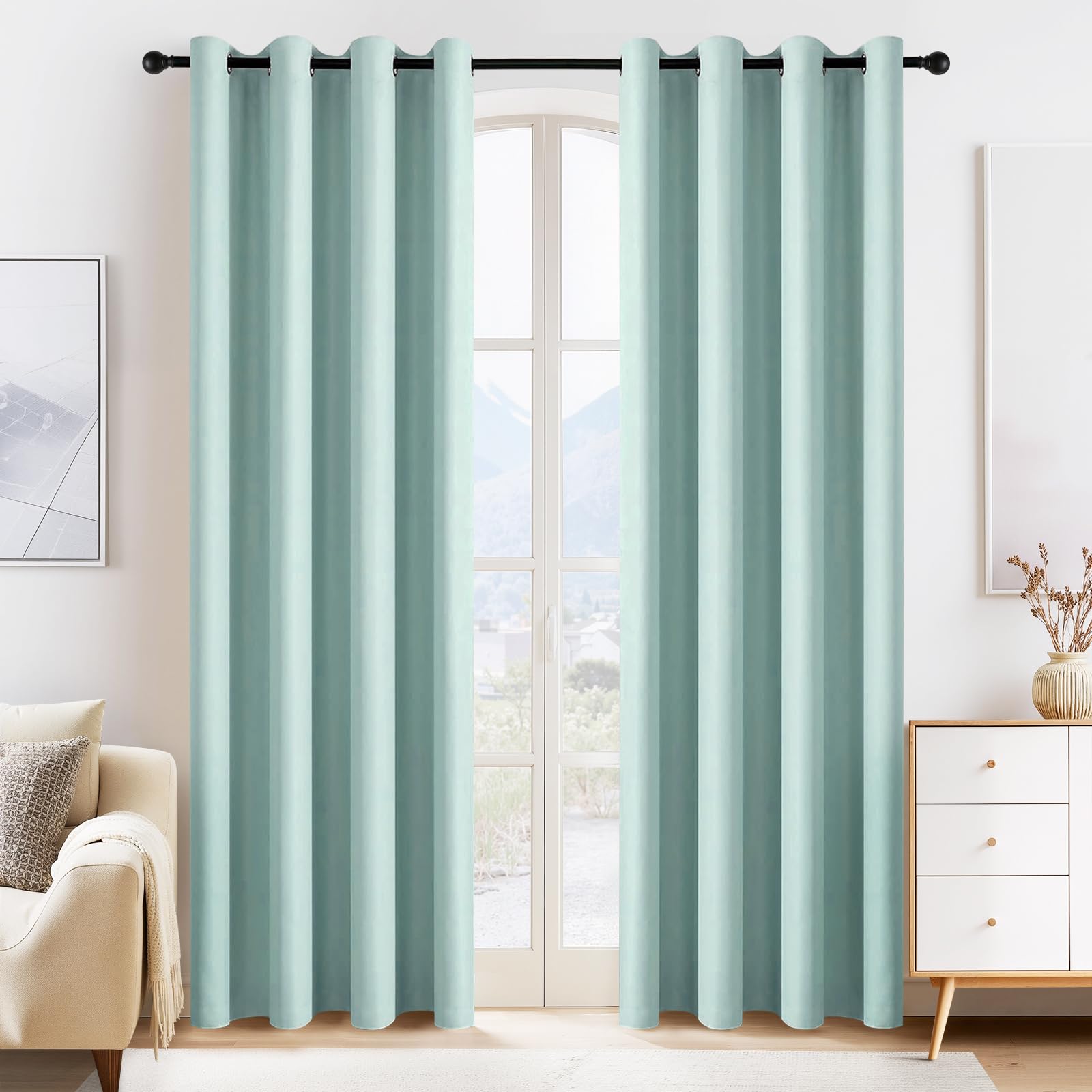Aqua Blackout Curtains 80 inch Long 2 Panels Set (2 Count)