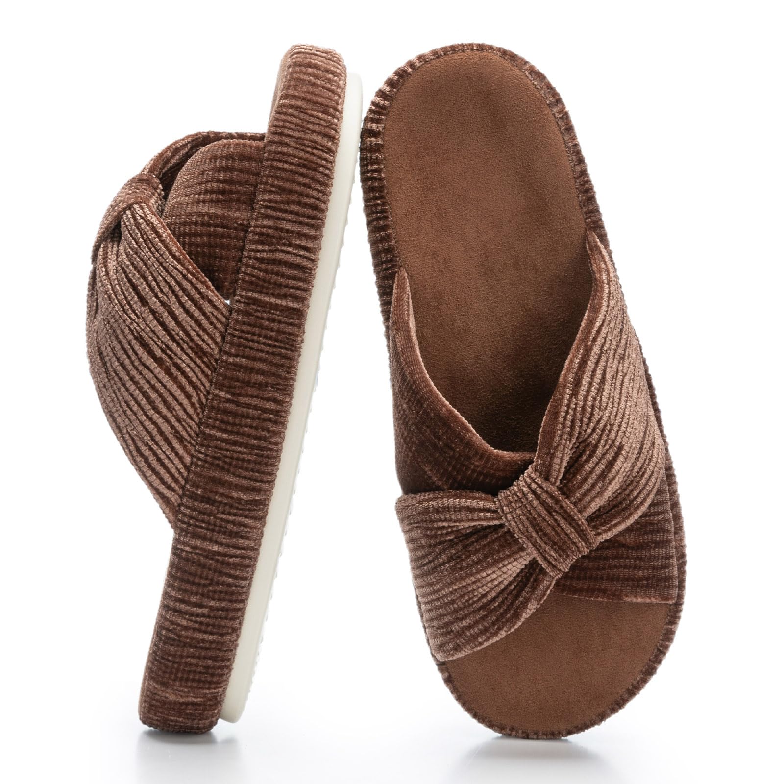 Slippers for Women Memory Foam House Bedroom Bow Crossbands Pearlescent Slipper Shoes Comfy Trendy Gift Slippers Brown Size 7 8 6.5