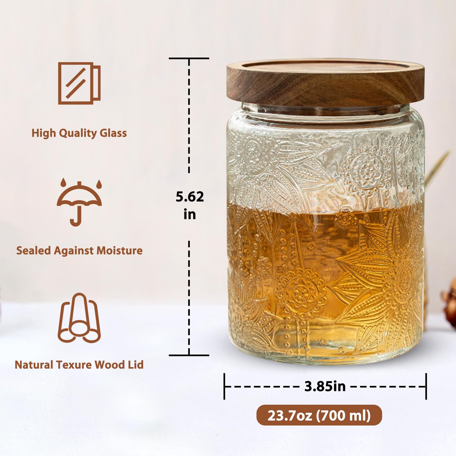 24 OZ 4 PCS Glass Storage Jar with Airtight Bamboo Wooden Lids