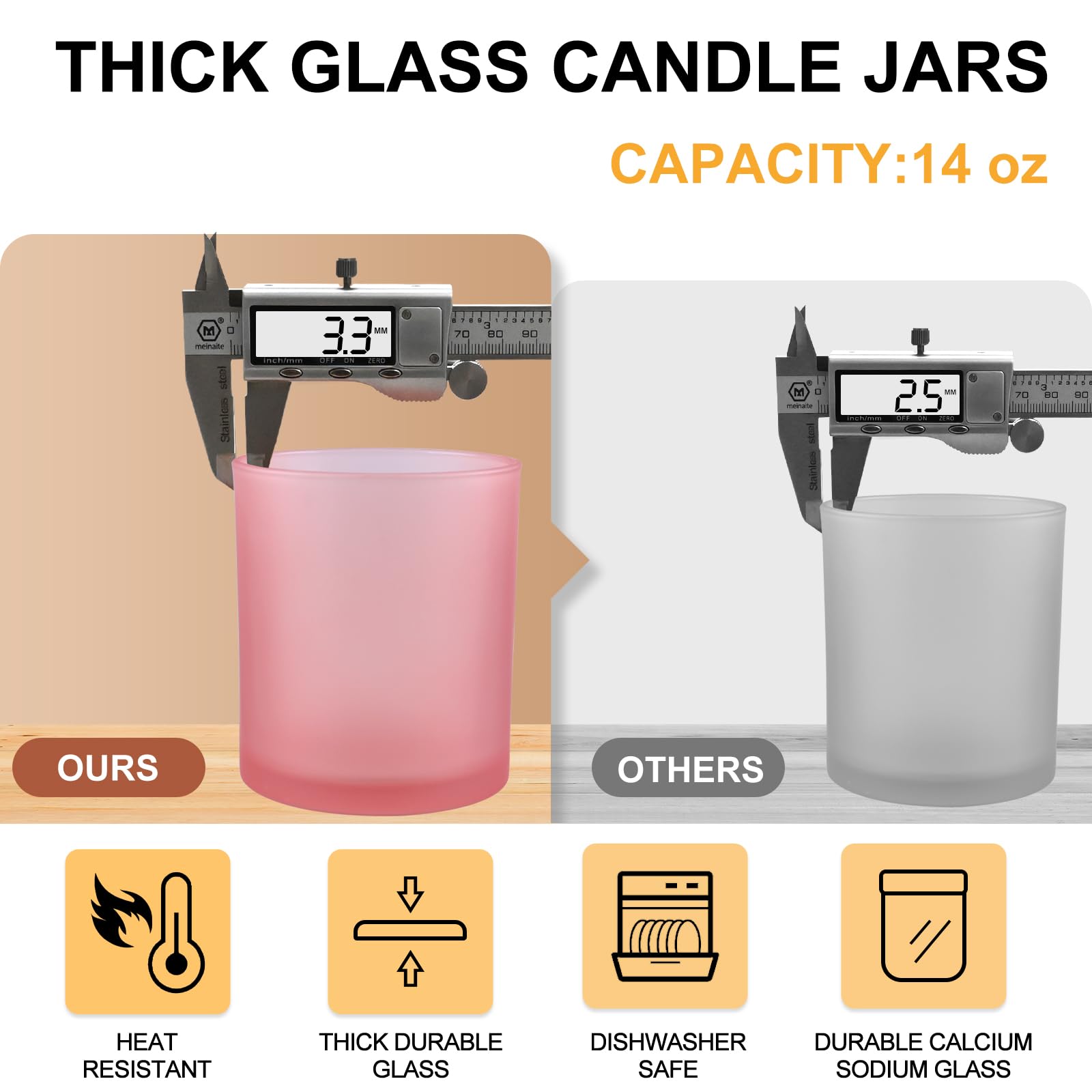 14 OZ Thick Candle Jars for Making Candles 12 Pcs (12 Count)