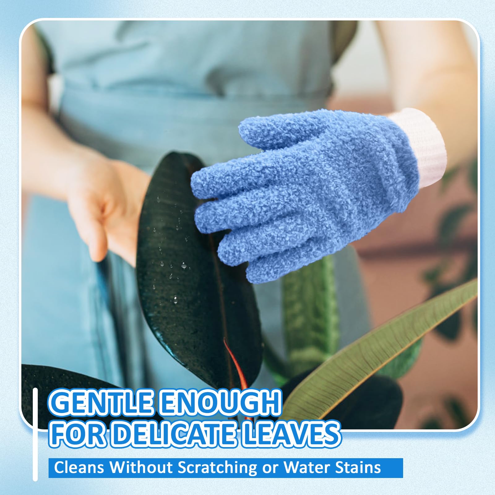 Microfiber Dusting Gloves Washable Reusable Cleaning Mittens Gloves Kitchen House Cleaning Car Blinds Blue 4 Pairs S (8 Count)