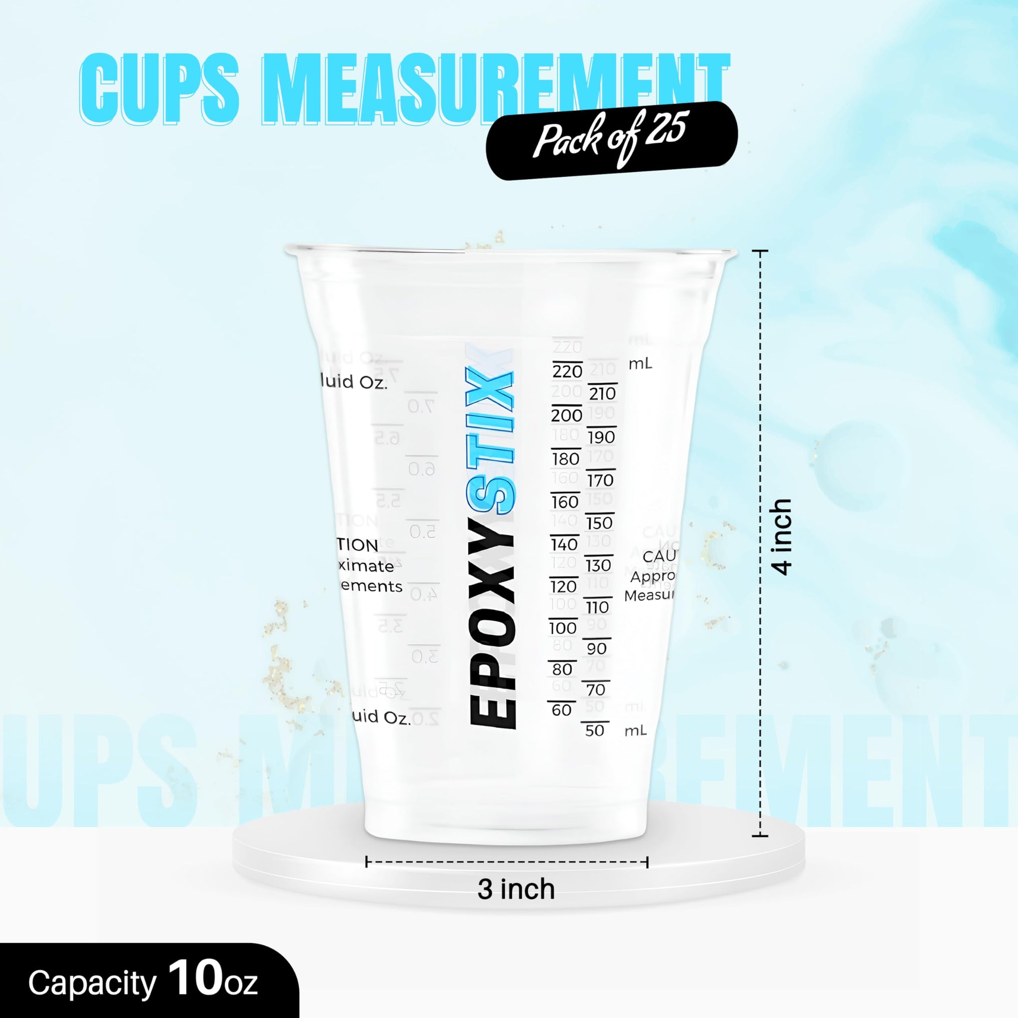 Pack of 25] 10oz Disposable Graduated Measuring Cups for Mixing