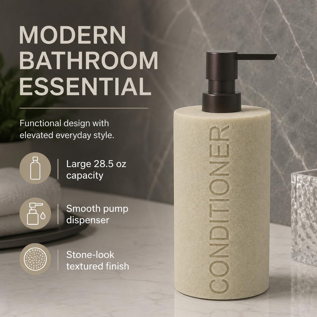 Resin Tan Sandstone Conditioner Engraved Bottle Refillable Pump Dispenser