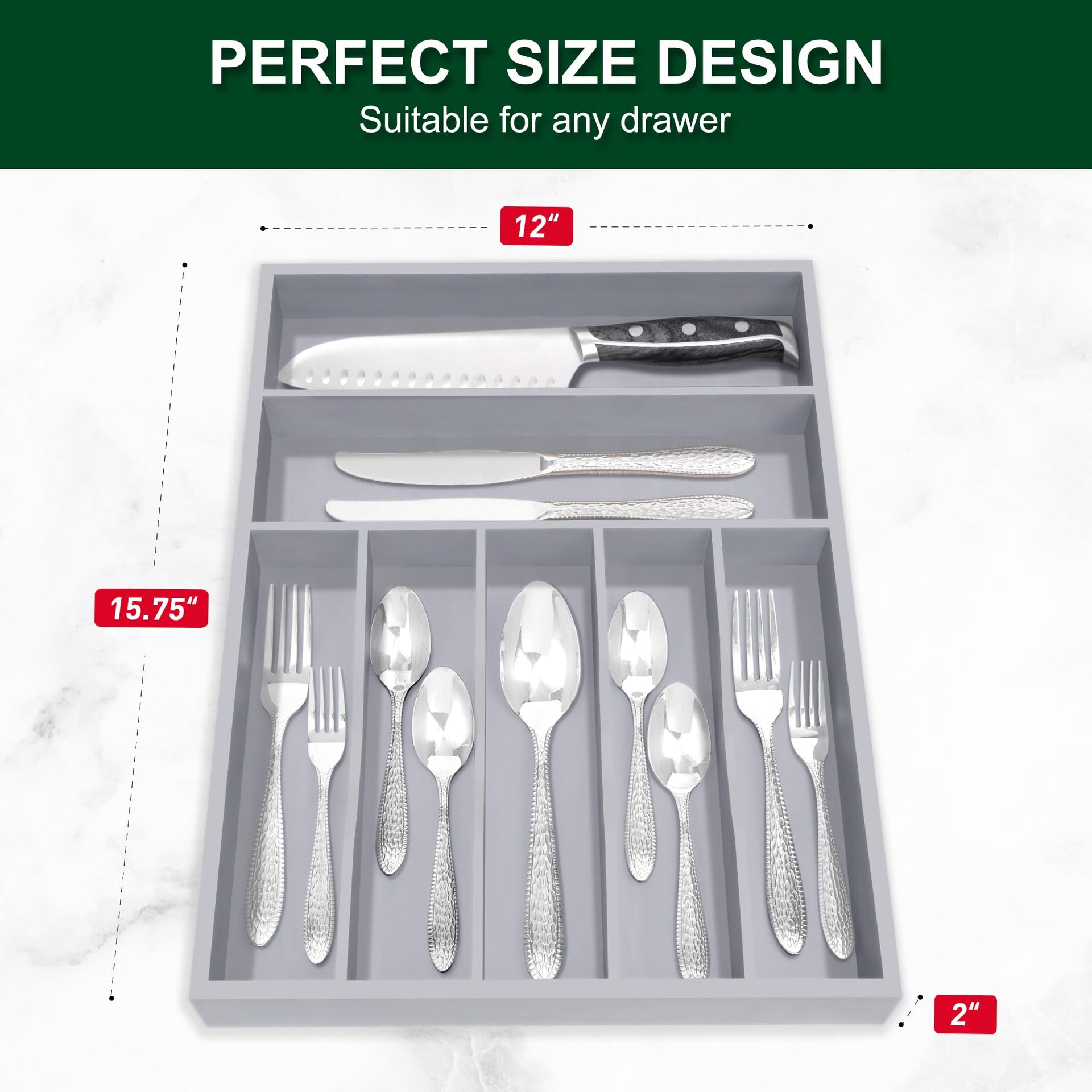 Utensil Organizer 13'' Silverware Drawer Organizer Cutlery Kitchen Bamboo