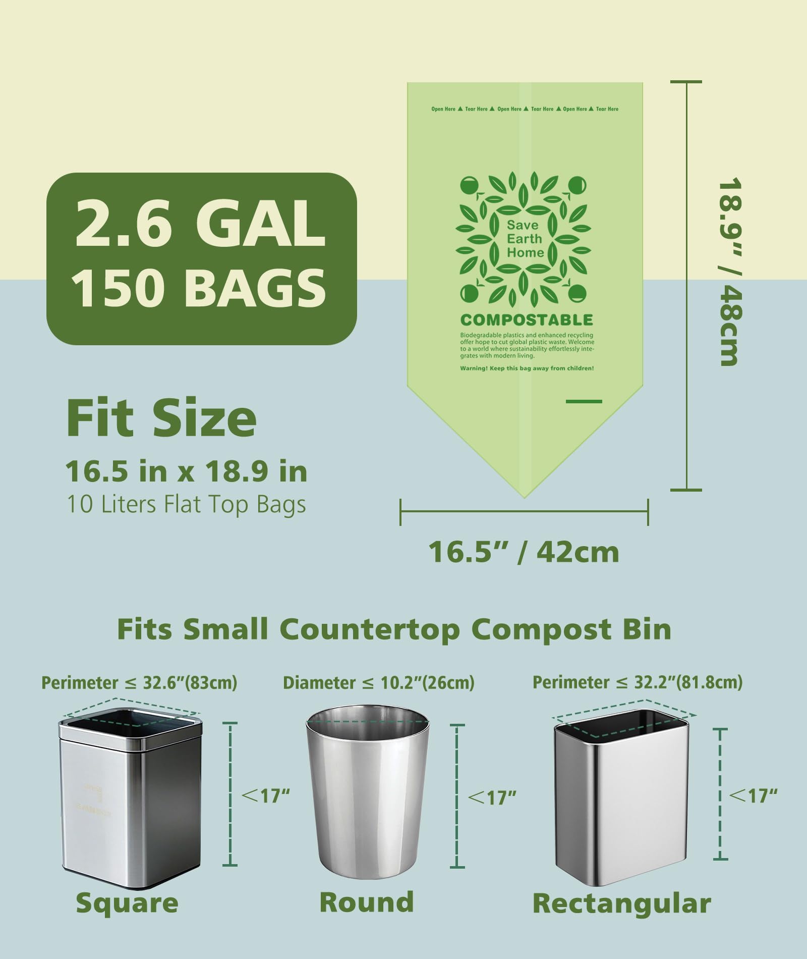 Small Compost Bags 2.6 Gallon Trash Bag (150 Count)