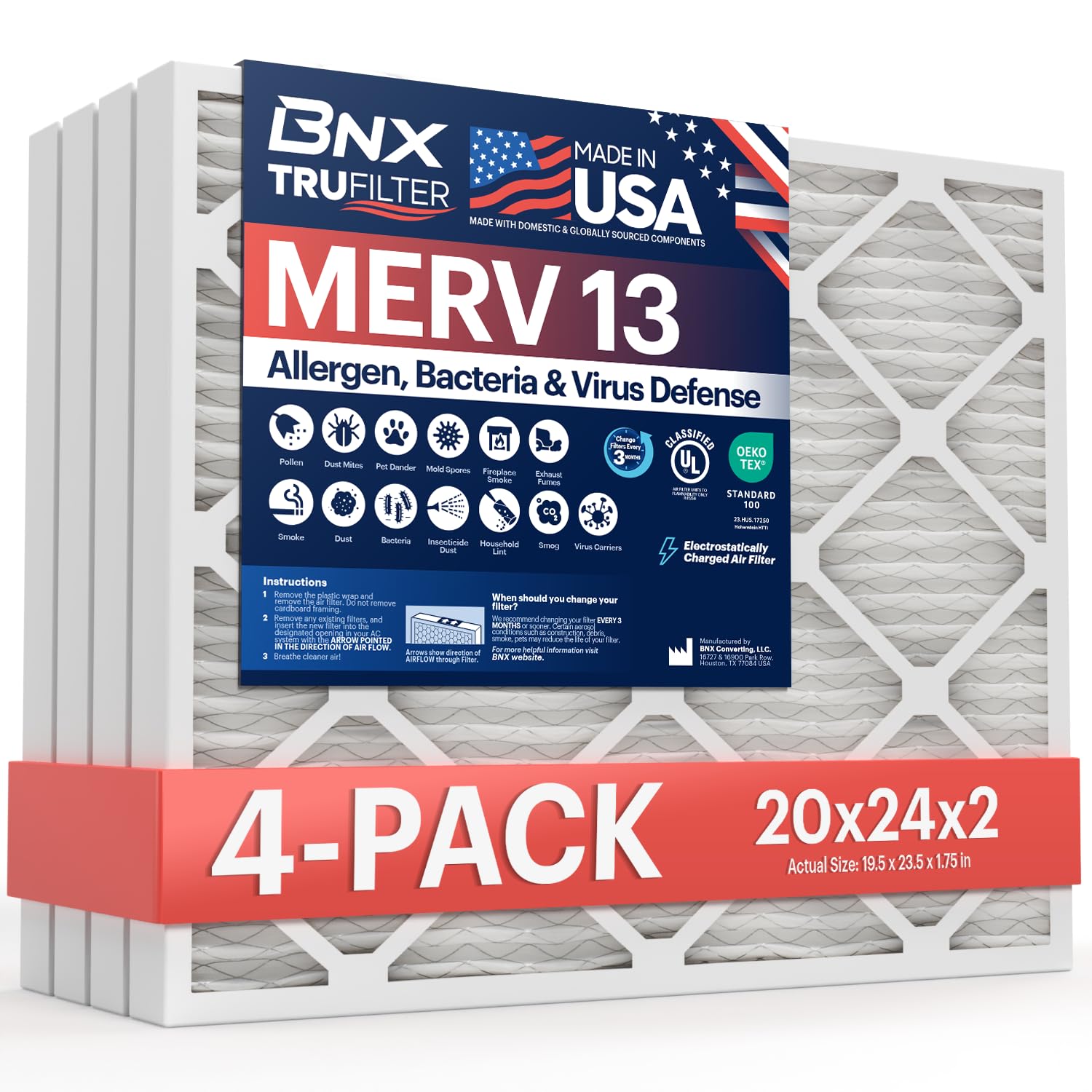 TruFilter 20x24x2 Air Filter MERV 13 (4 Count)