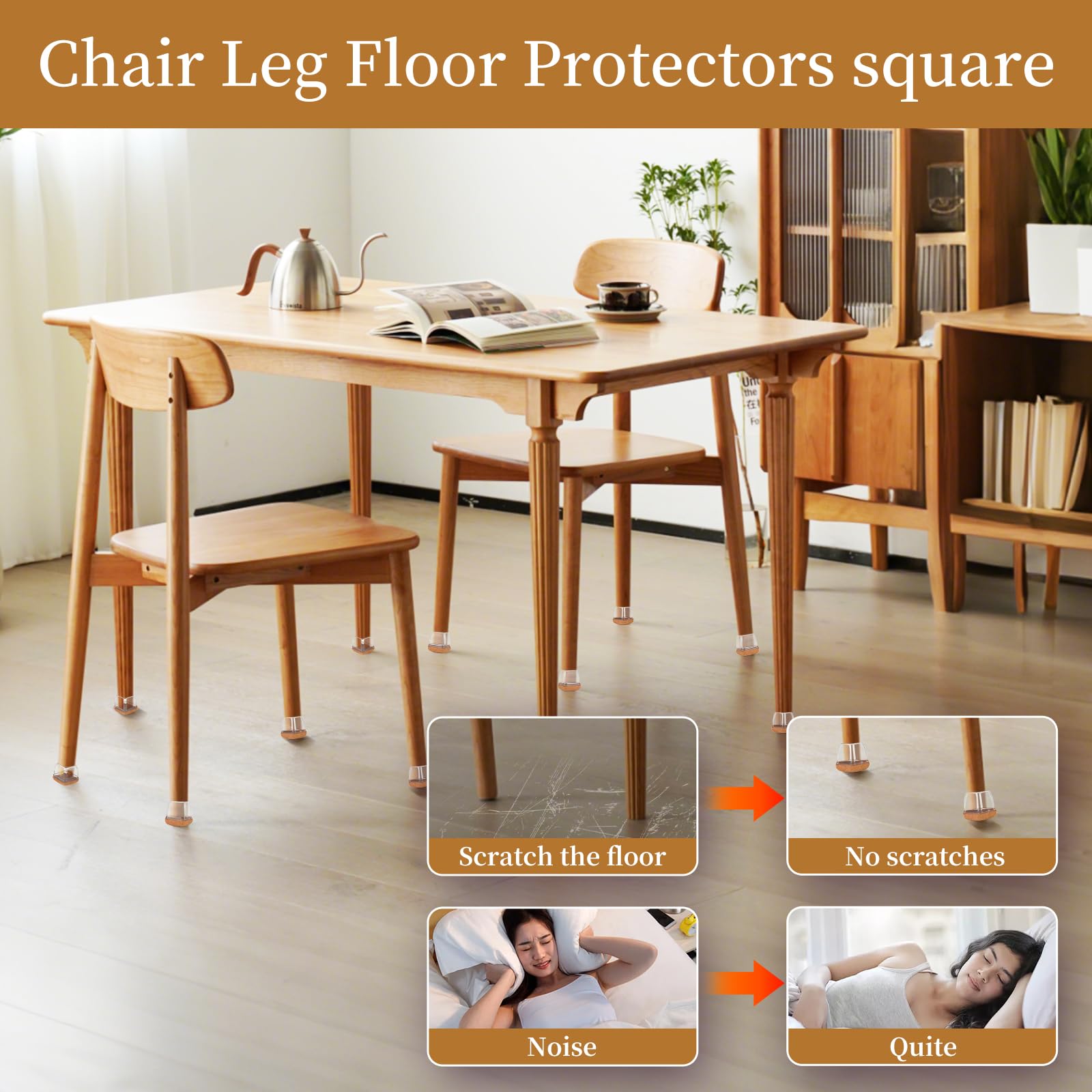 Square Chair Leg Floor Protectors for Hardwood Floors Large 24pcs (24 Count)