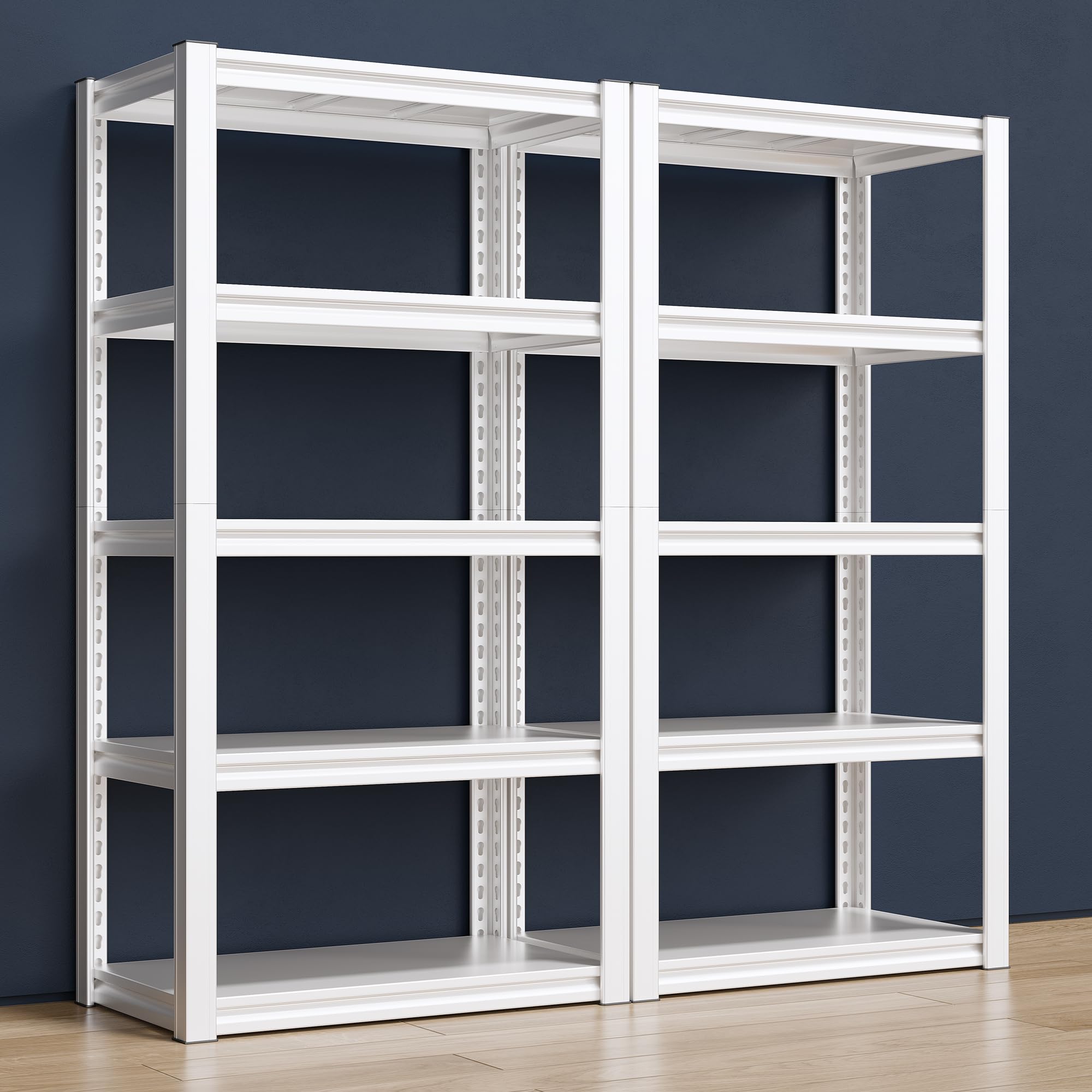 72''H Garage Shelving Heavy Duty Storage Shelves Load 2010LBS Adjustable 5 Tier Heavy Duty Shelving White Garage Sheves Pantry Shelf for Kitchen Closet 72''H*31.7''W*16.3''D (2 Count)